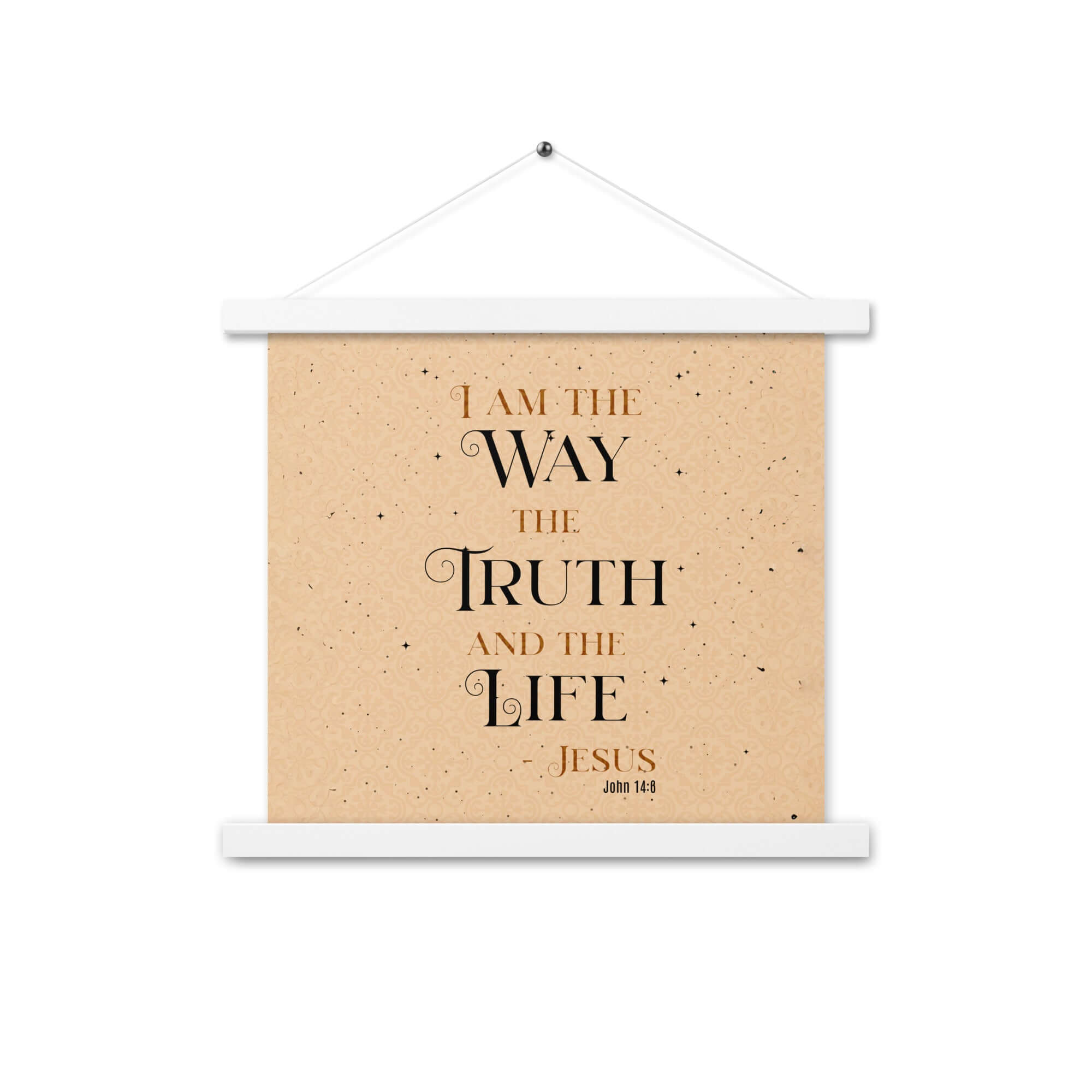 John 14:6 Bible Verse, Color Text Brown Background Enhanced Matte Paper Poster With Hanger Wall Art White 14″×14″