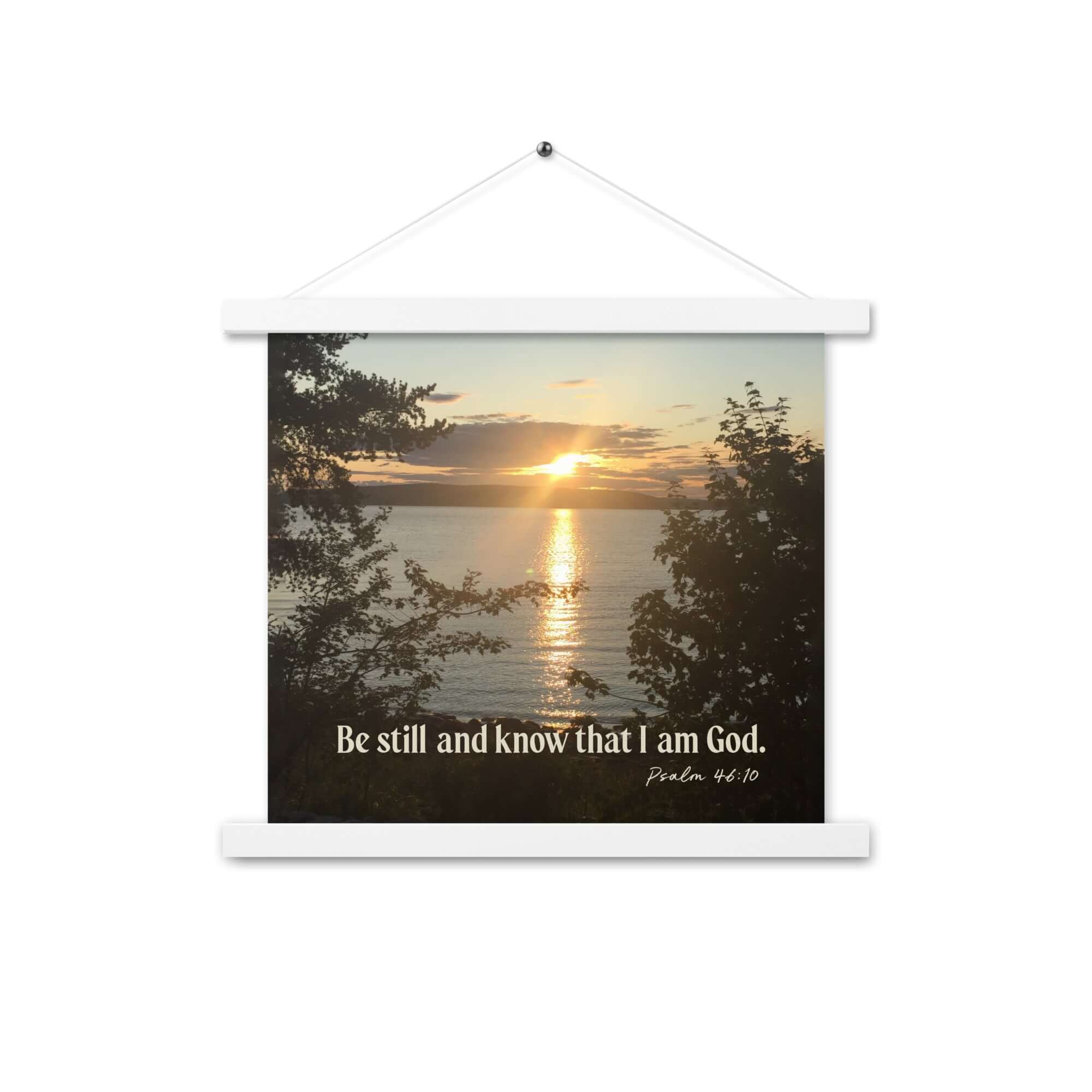 Psalm 46:10 Bible Verse, Sunset Glory Enhanced Matte Paper Poster With Hanger Wall Art White 14″×14″