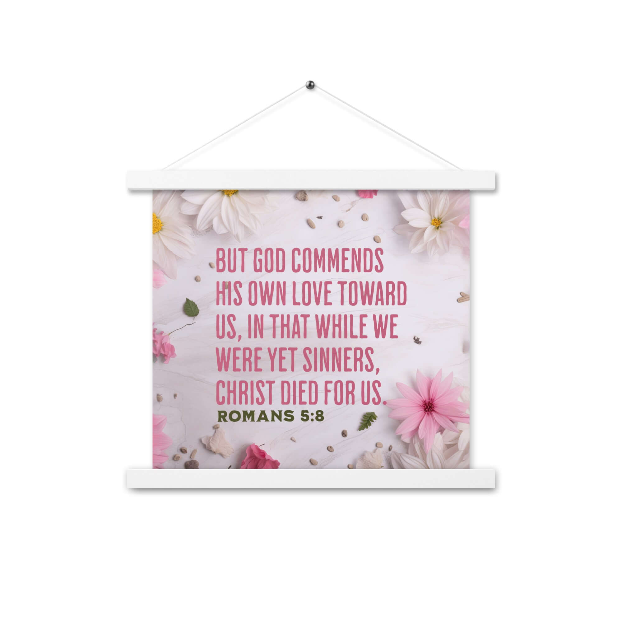 Romans 5:8 Bible Verse, Christ Died for Us Enhanced Matte Paper Poster With Hanger Wall Art White 14″×14″