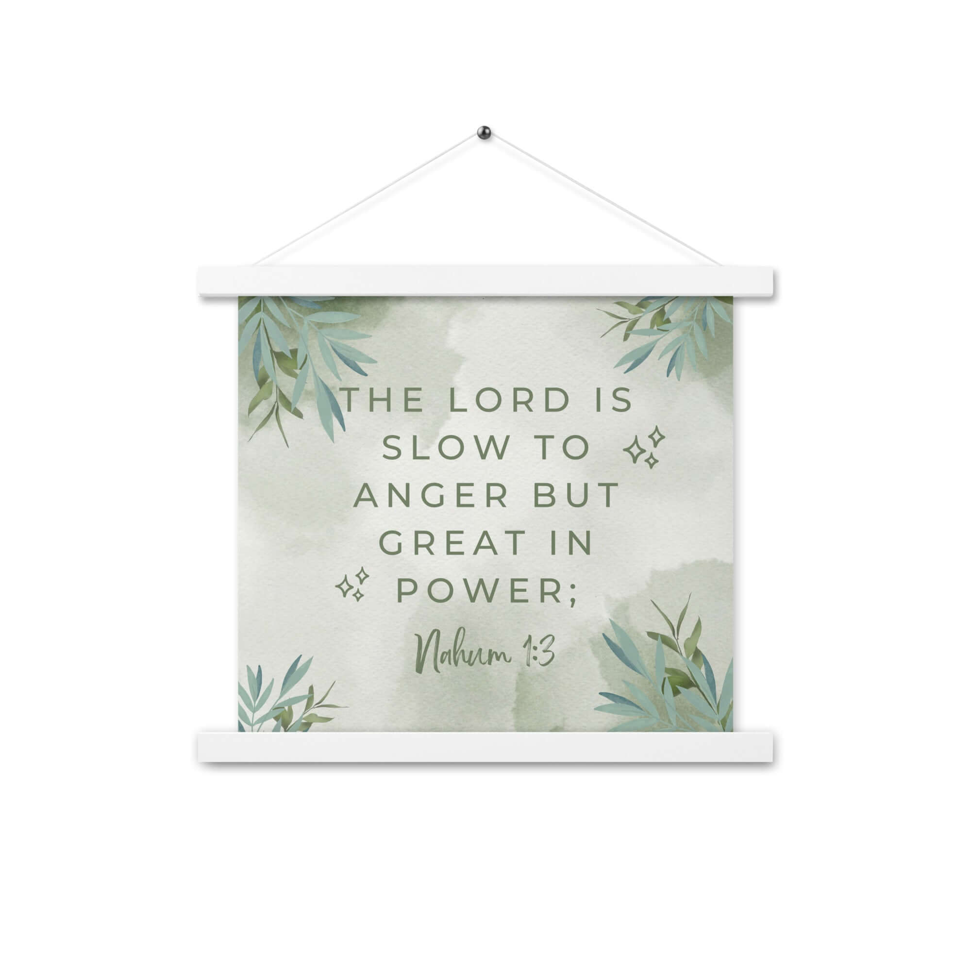 Nahum 1:3 Bible Verse, The Lord is slow Enhanced Matte Paper Poster With Hanger Wall Art White 14″×14″