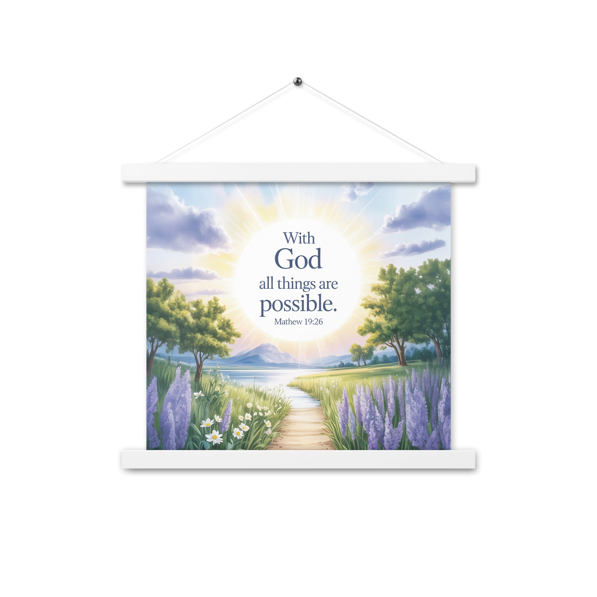 Matthew 19:26 Bible Verse Looking at Enhanced Matte Paper Poster With Hanger White 14″×14″
