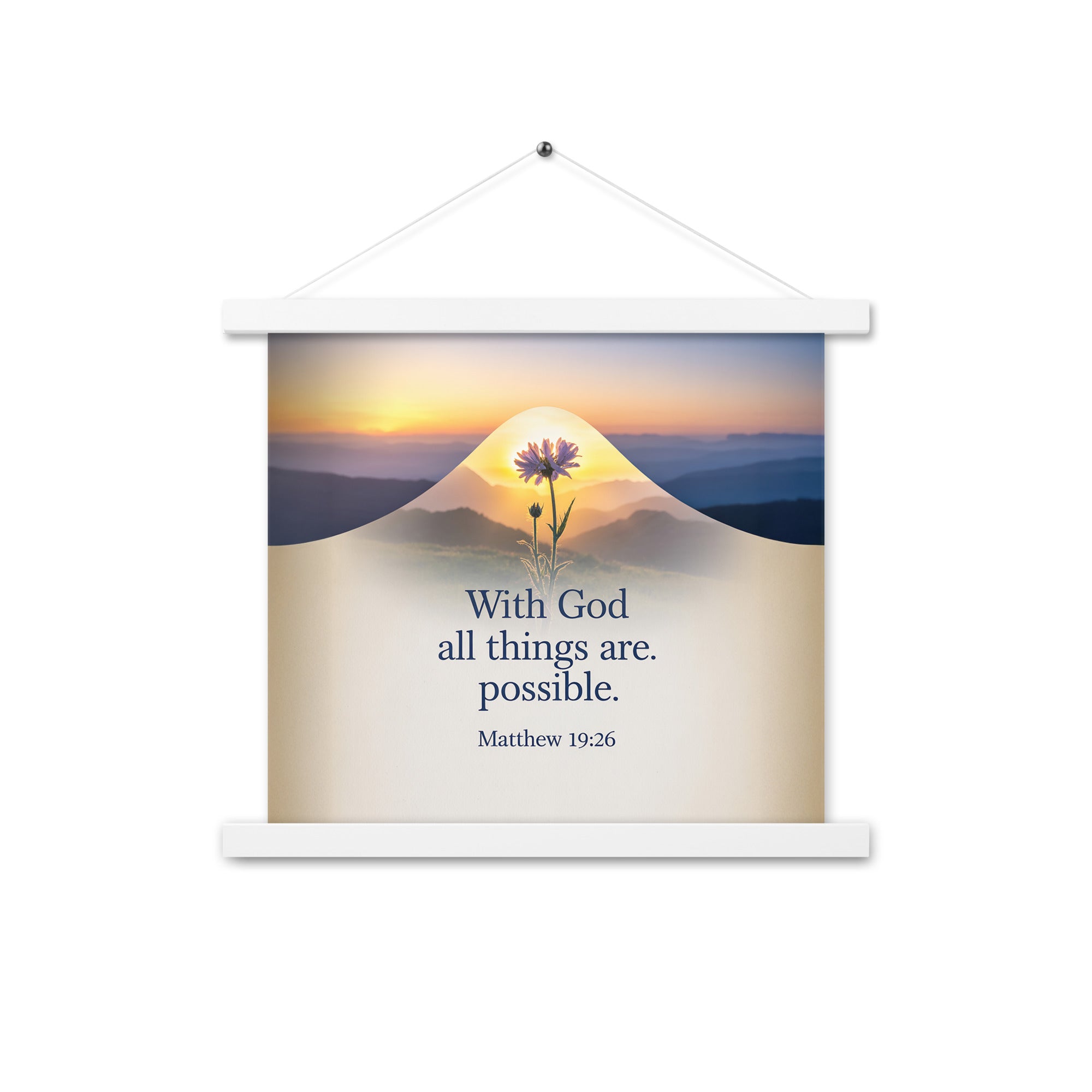 Matthew 19:26 Bible Verse at them Enhanced Matte Paper Poster With Hanger White 14″×14″