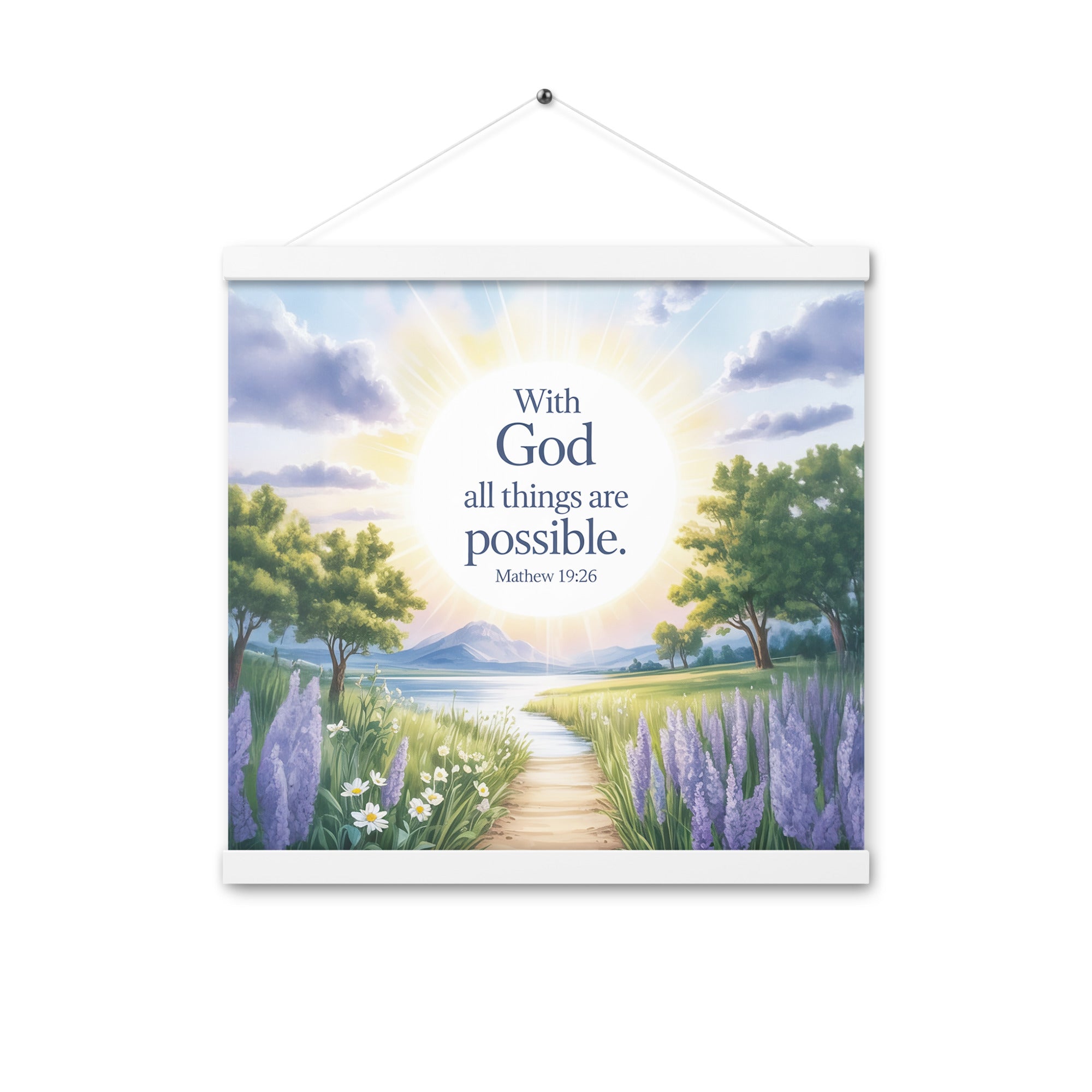 Matthew 19:26 Bible Verse Looking at Enhanced Matte Paper Poster With Hanger White 16″×16″