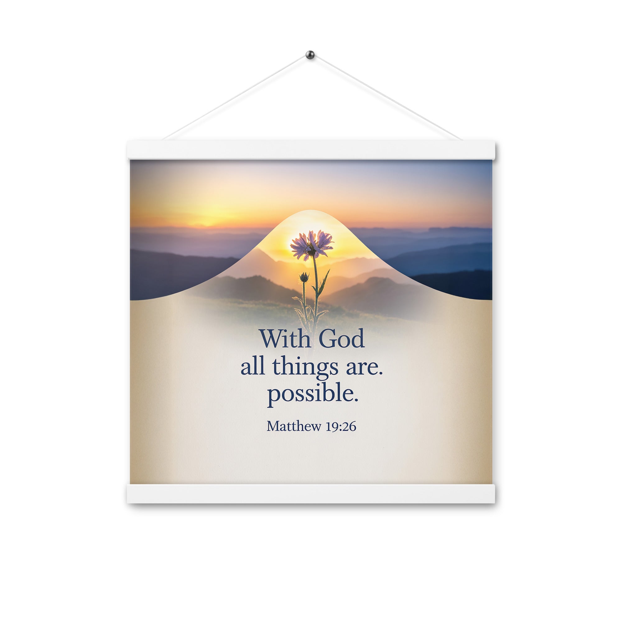 Matthew 19:26 Bible Verse at them Enhanced Matte Paper Poster With Hanger White 16″×16″