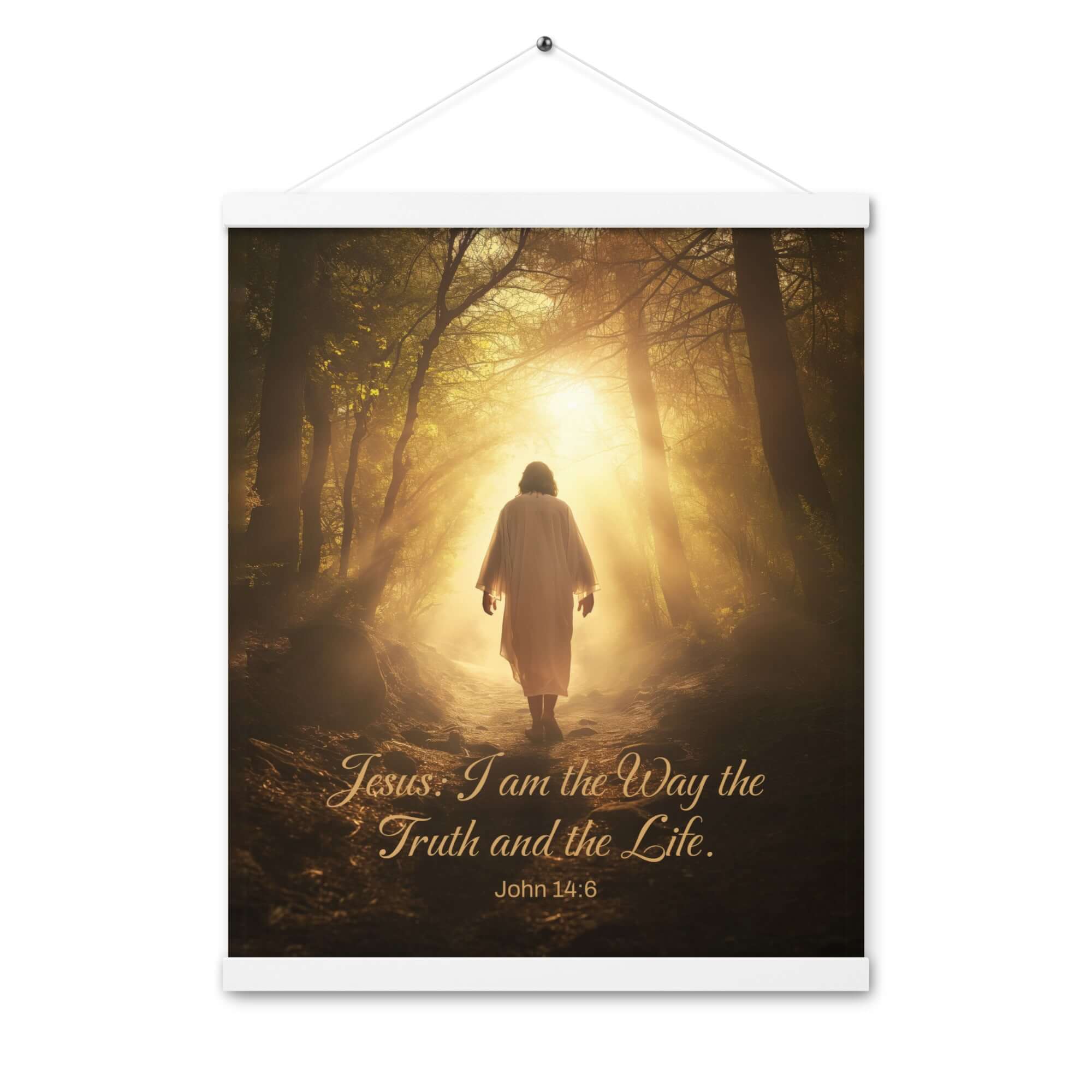 John 14:6 Bible Verse, Forest Image Enhanced Matte Paper Poster With Hanger Wall Art White 16″×20″