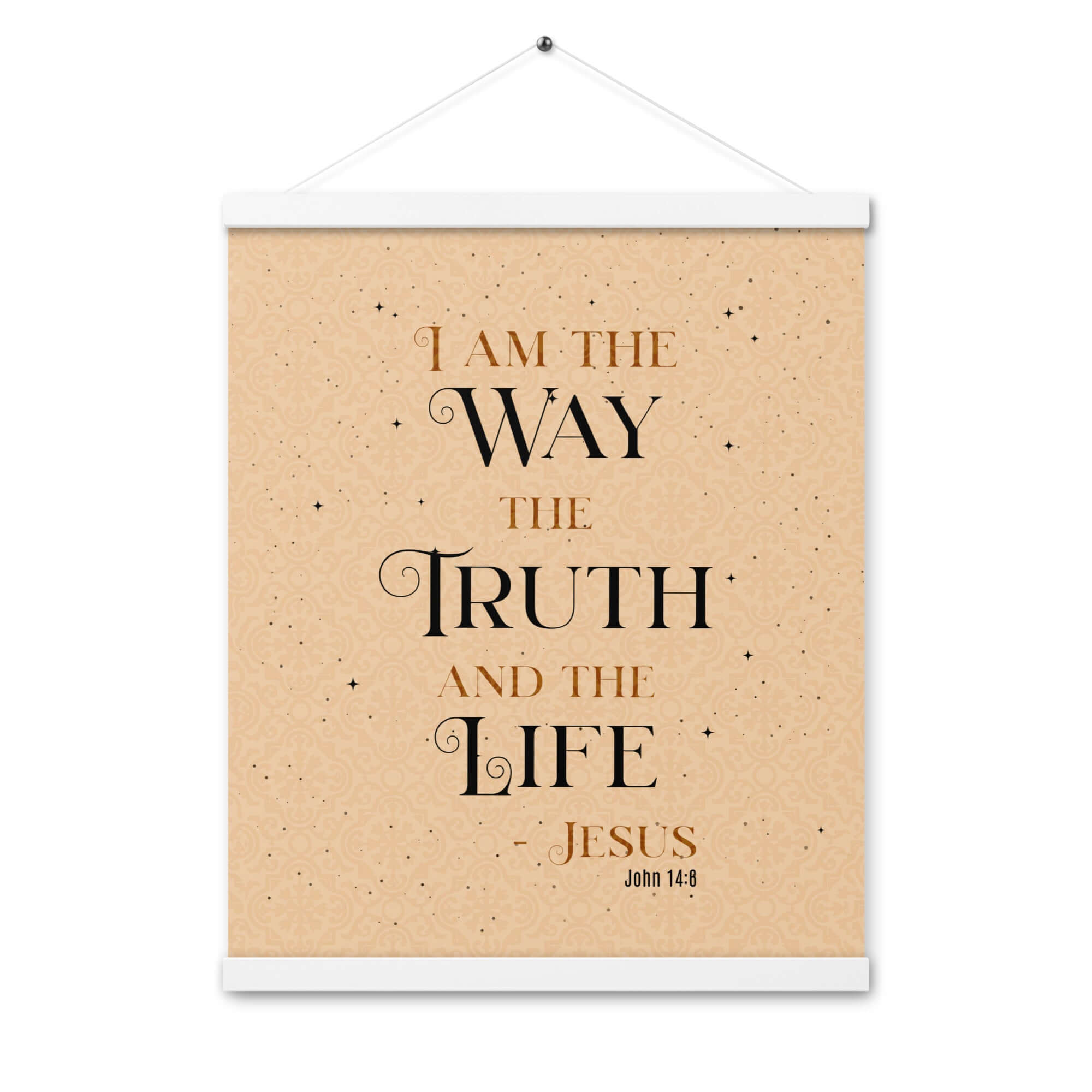 John 14:6 Bible Verse, Color Text Brown Background Enhanced Matte Paper Poster With Hanger Wall Art White 16″×20″