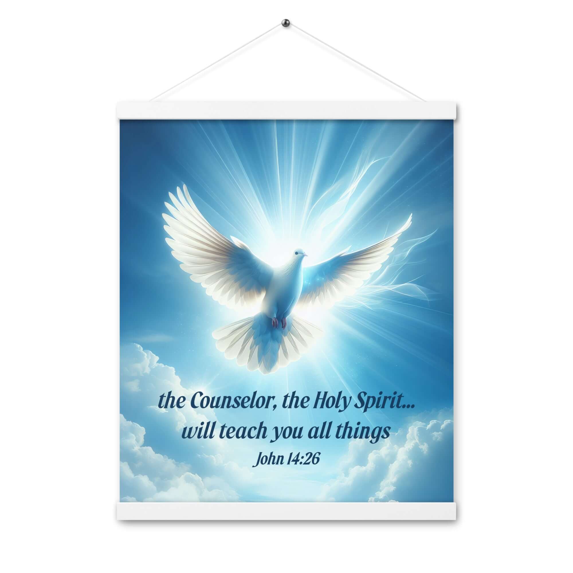 John 14:26 Bible Verse, Holy Spirit Dove Enhanced Matte Paper Poster With Hanger Wall Art White 16″×20″