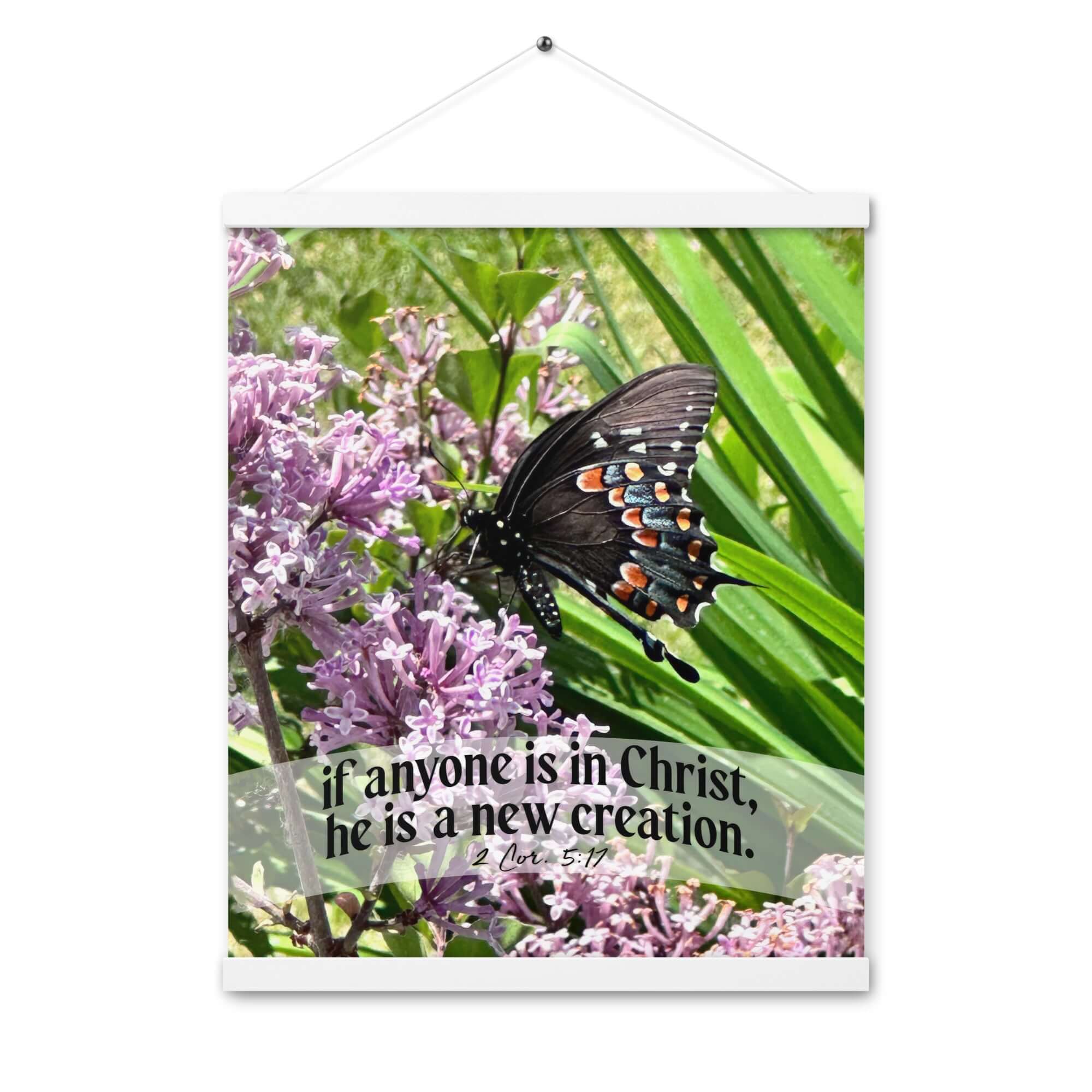 2 Corinthians 5:17 Bible Verse, Butterfly Enhanced Matte Paper Poster With Hanger Wall Art White 16″×20″