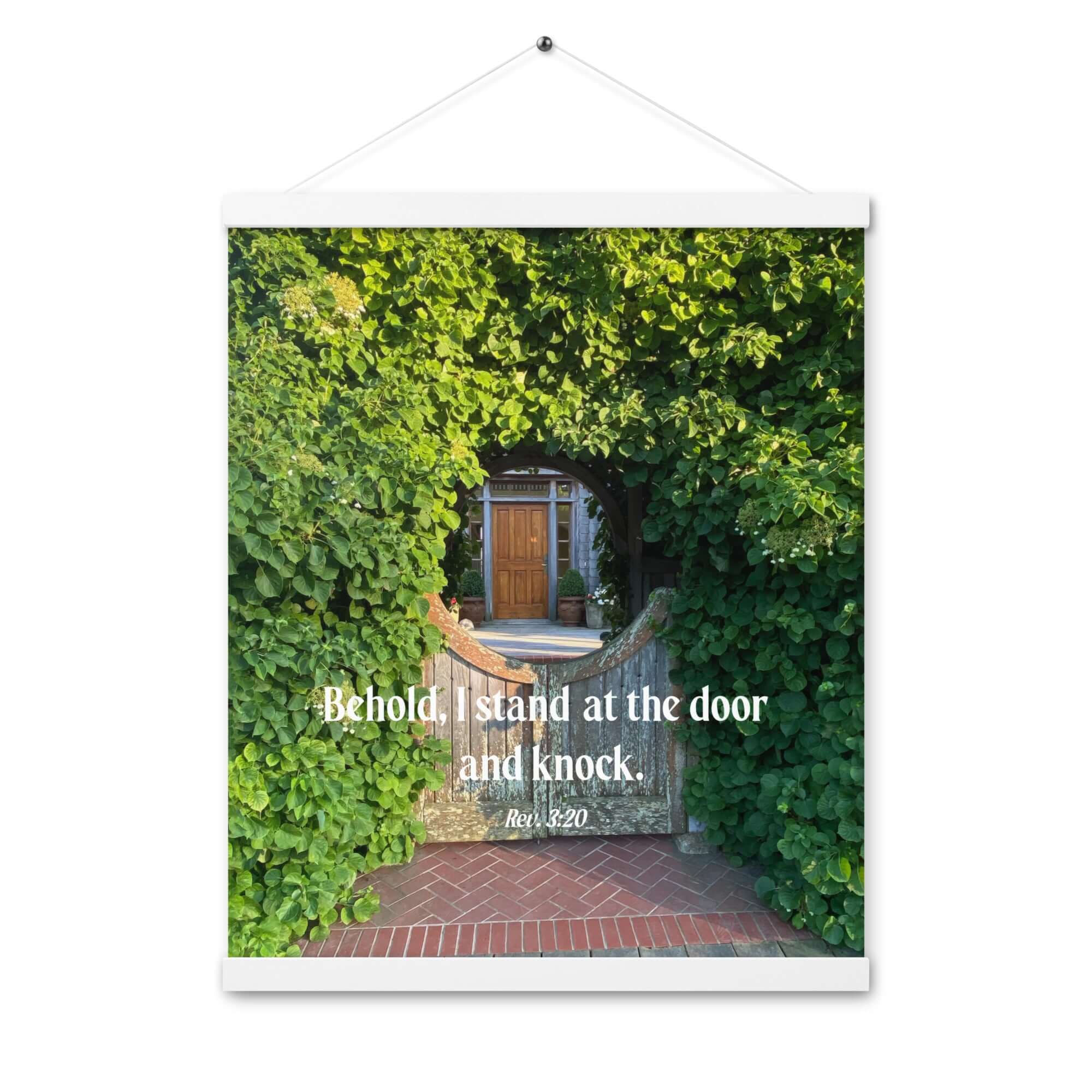 Revelation 3:20 Bible Verse, Garden Doorway Enhanced Matte Paper Poster With Hanger Wall Art White 16″×20″