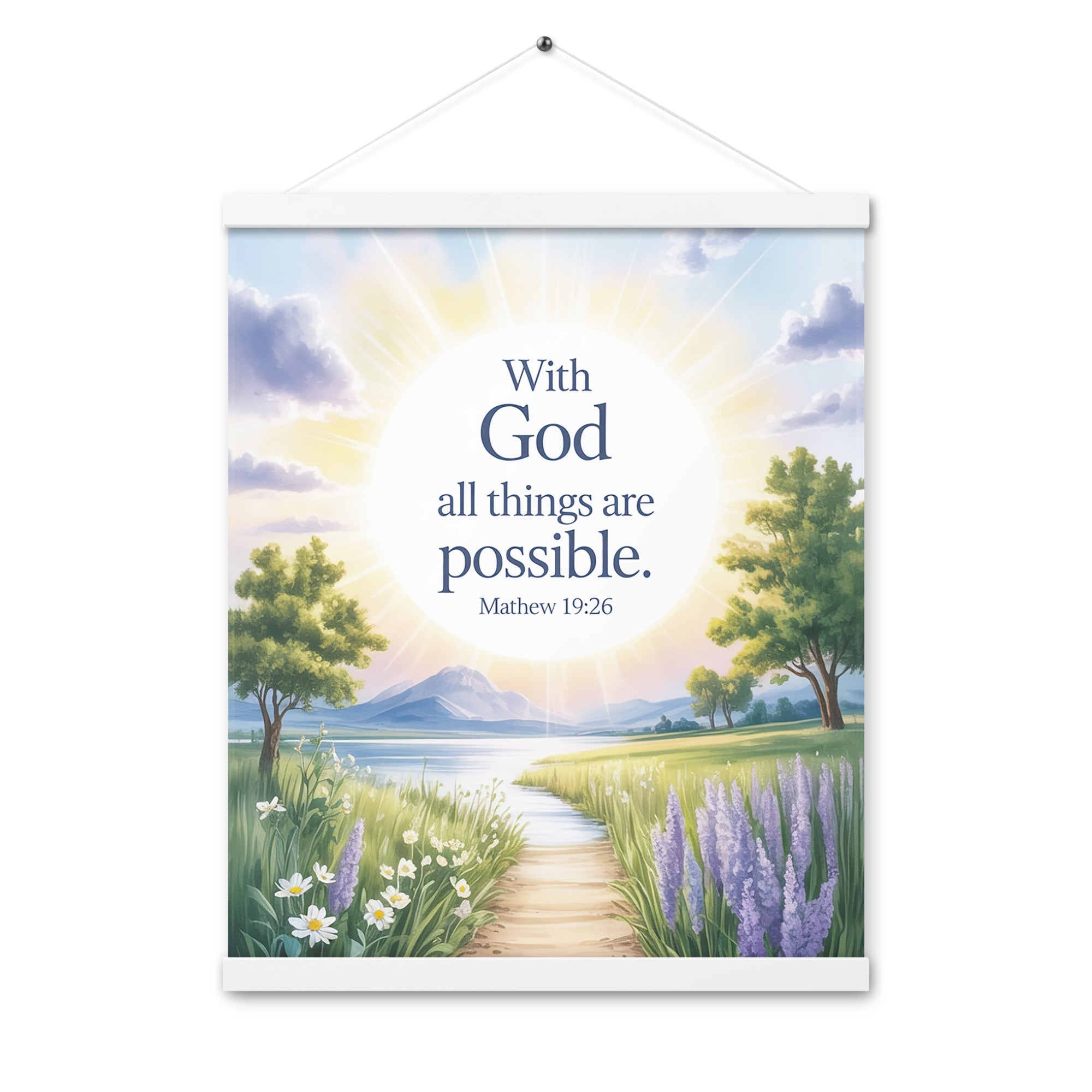 Matthew 19:26 Bible Verse Looking at Enhanced Matte Paper Poster With Hanger White 16″×20″