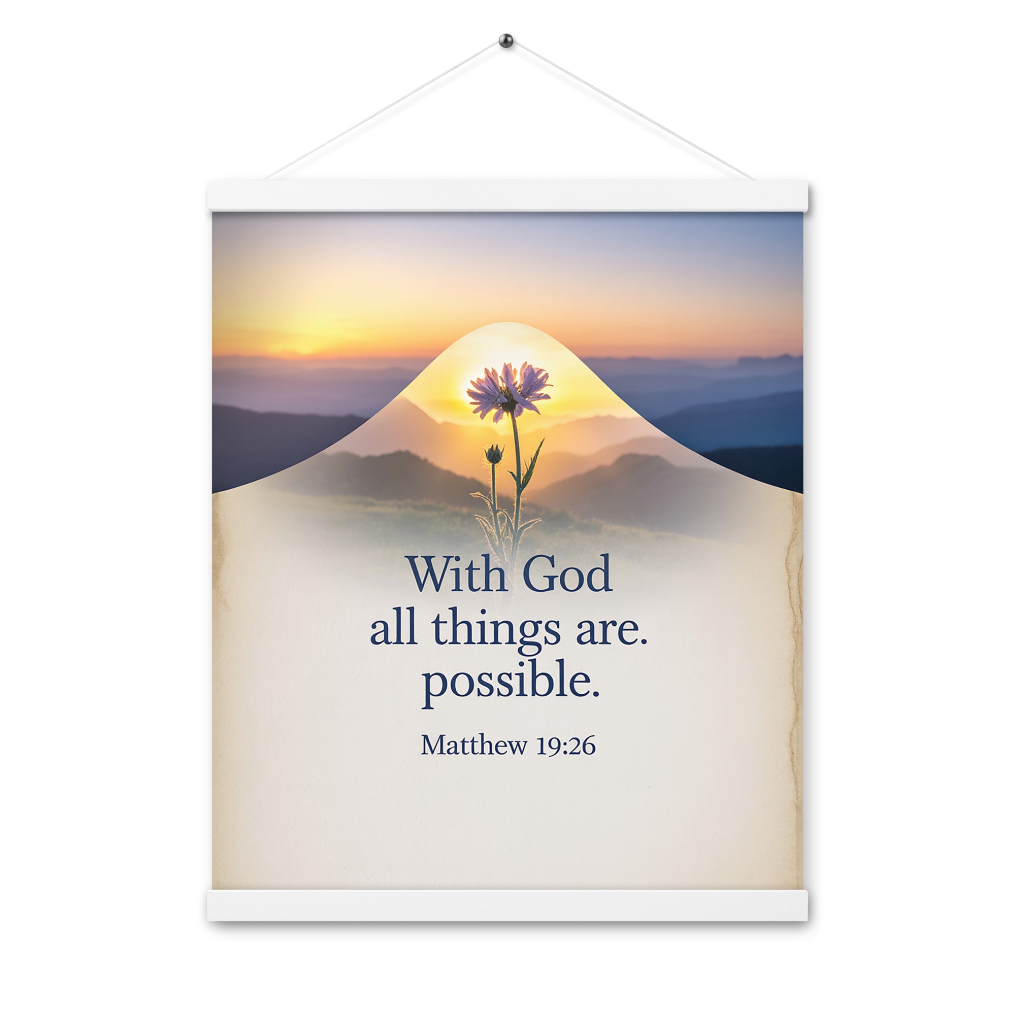 Matthew 19:26 Bible Verse at them Enhanced Matte Paper Poster With Hanger White 16″×20″