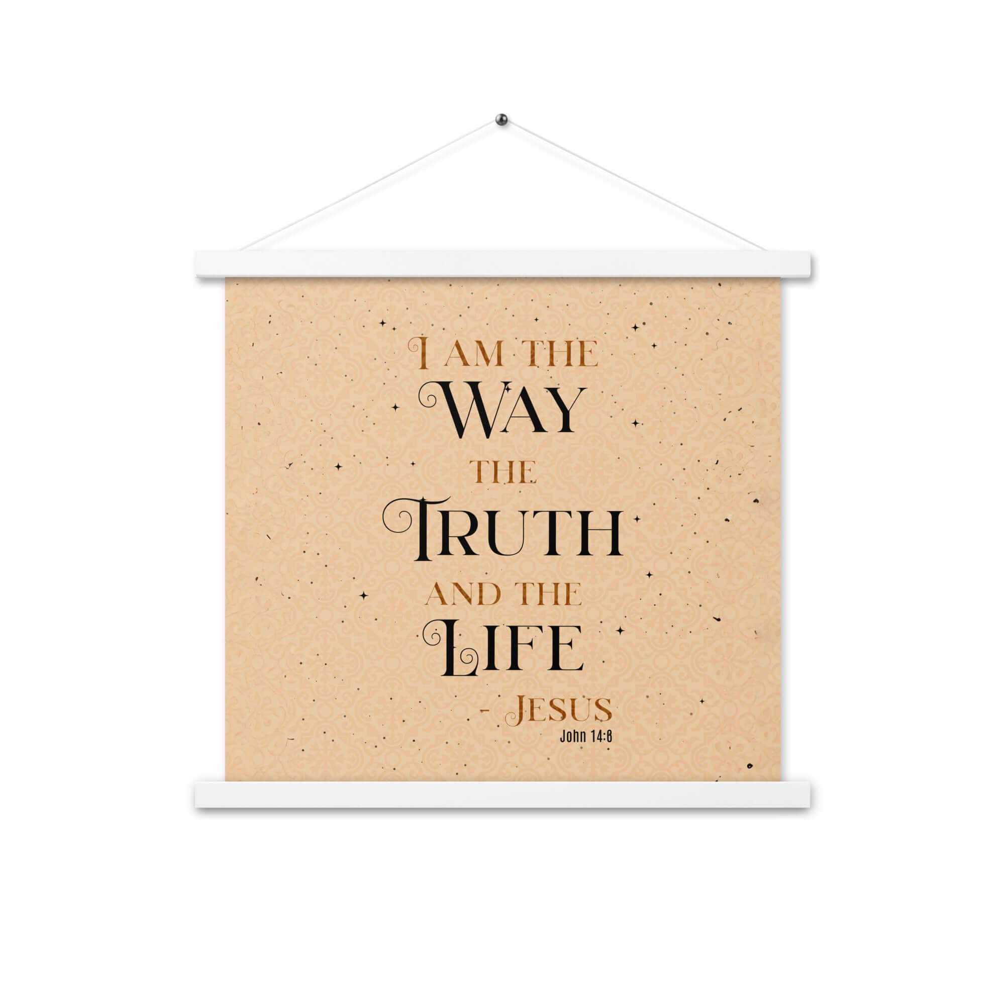 John 14:6 Bible Verse, Color Text Brown Background Enhanced Matte Paper Poster With Hanger Wall Art White 18″×18″