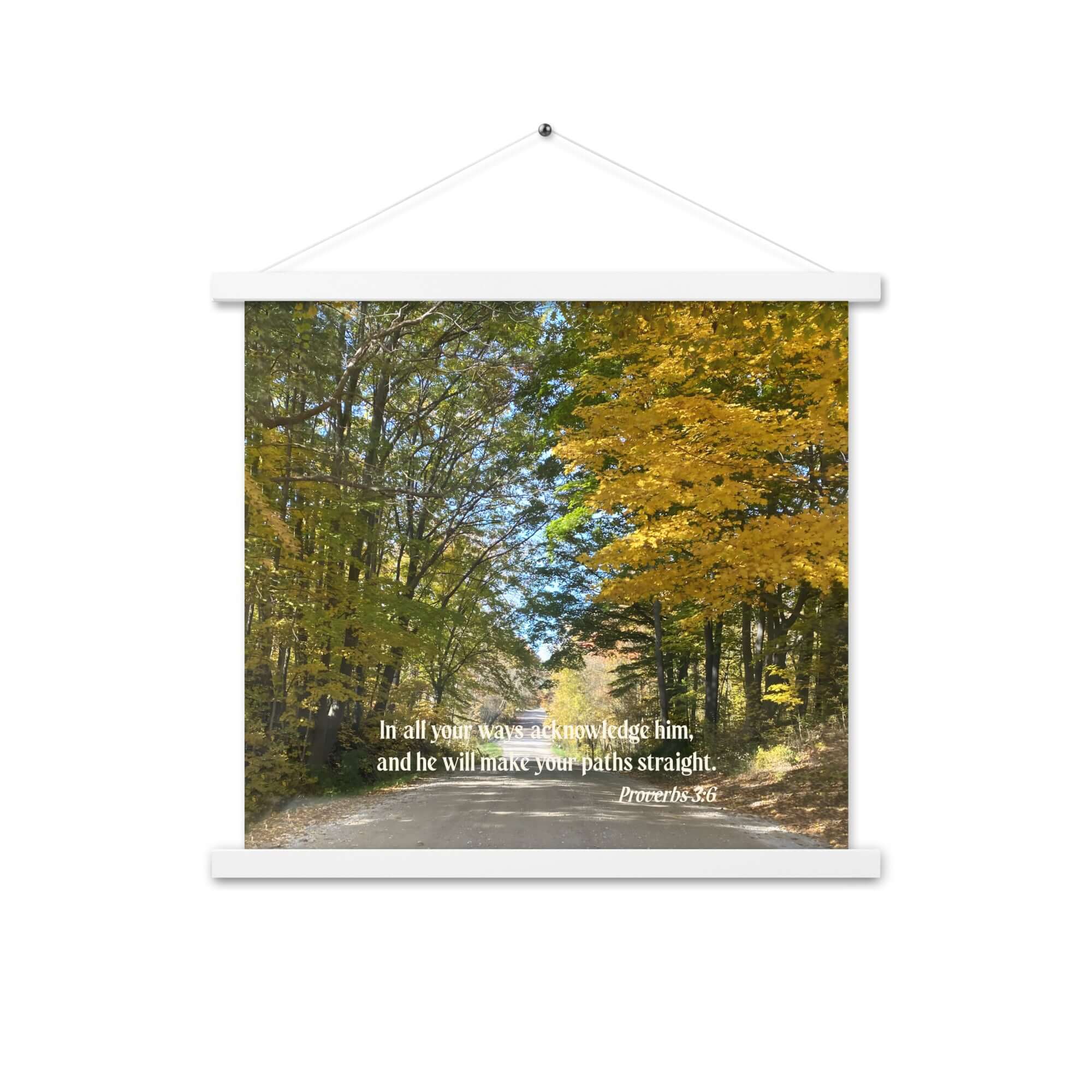 Proverbs 3:6 Bible Verse, Fall Road Enhanced Matte Paper Poster With Hanger Wall Art White 18″×18″