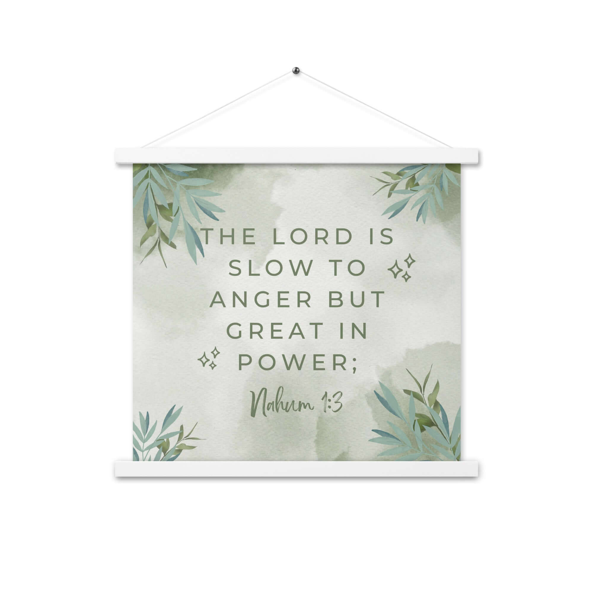 Nahum 1:3 Bible Verse, The Lord is slow Enhanced Matte Paper Poster With Hanger Wall Art White 18″×18″