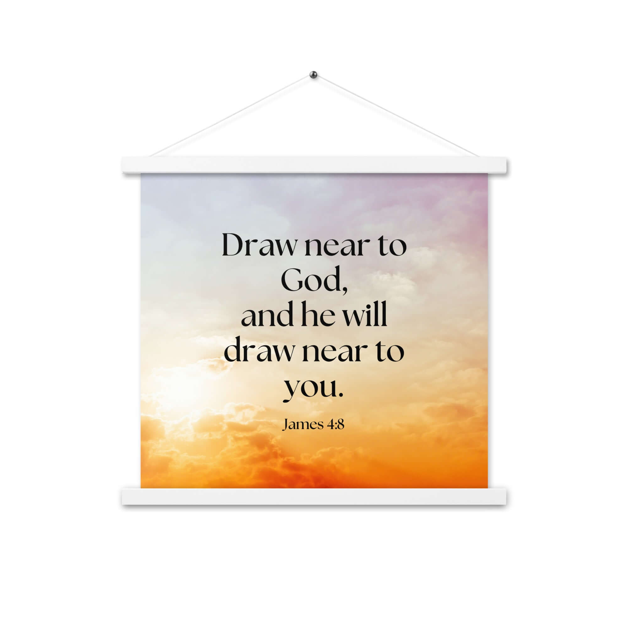James 4:8 Bible Verse, he will draw Enhanced Matte Paper Poster With Hanger Wall Art White 18″×18″