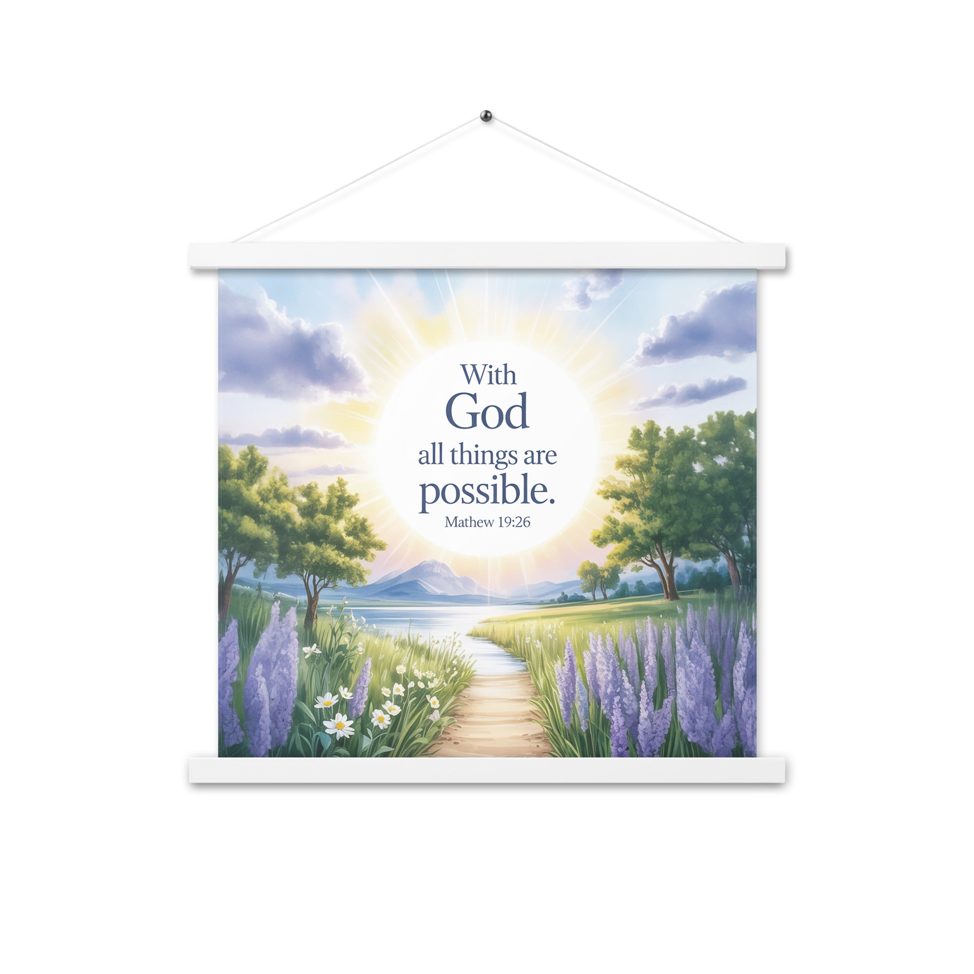 Matthew 19:26 Bible Verse Looking at Enhanced Matte Paper Poster With Hanger White 18″×18″