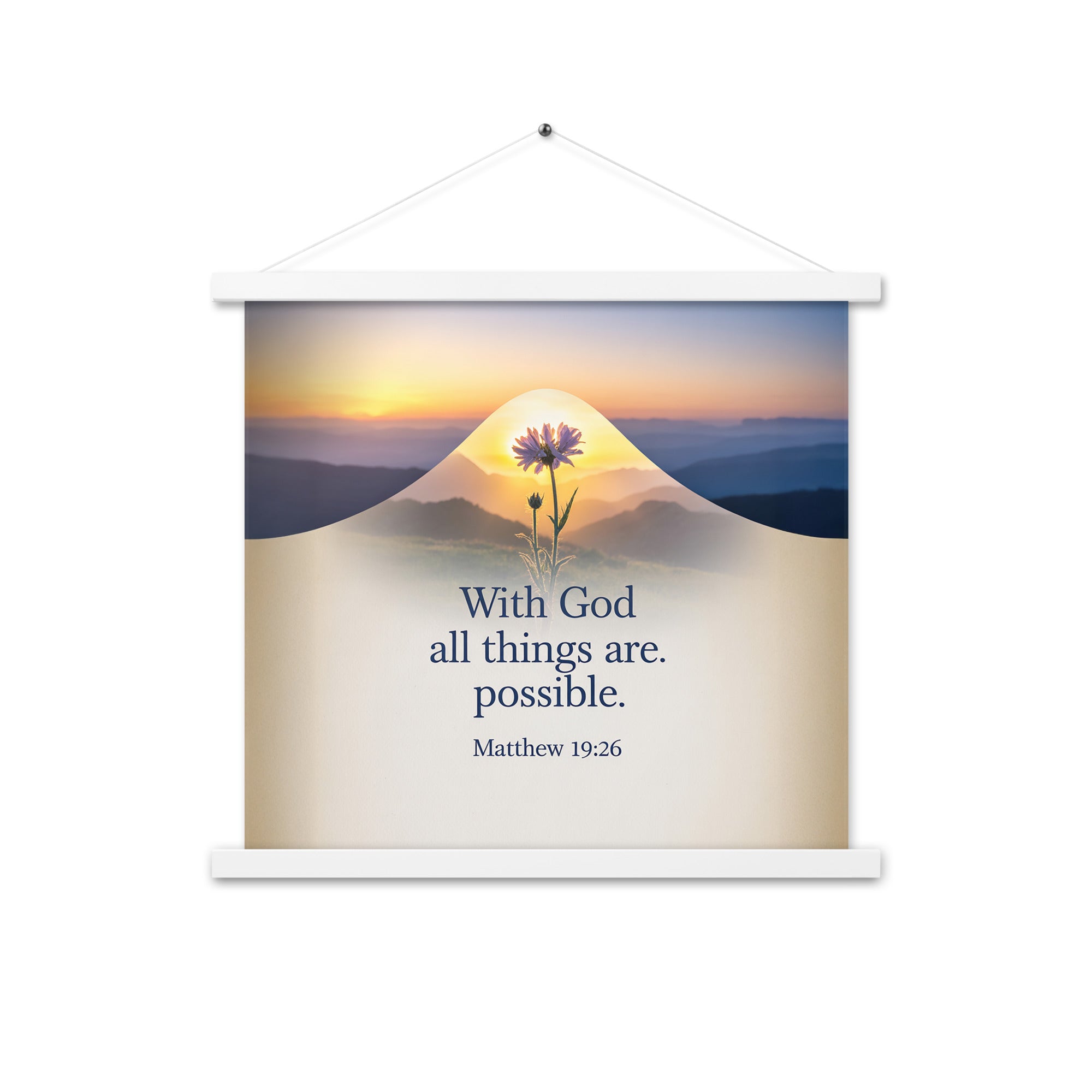 Matthew 19:26 Bible Verse at them Enhanced Matte Paper Poster With Hanger White 18″×18″
