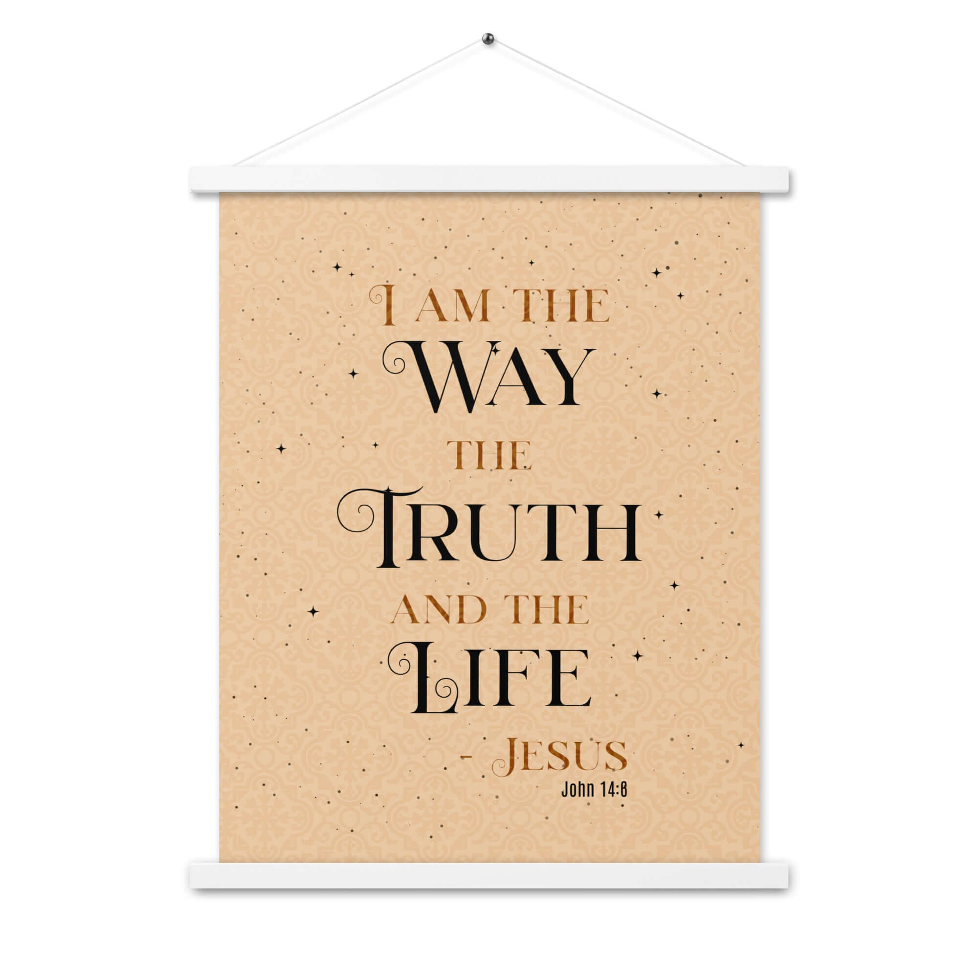 John 14:6 Bible Verse, Color Text Brown Background Enhanced Matte Paper Poster With Hanger Wall Art