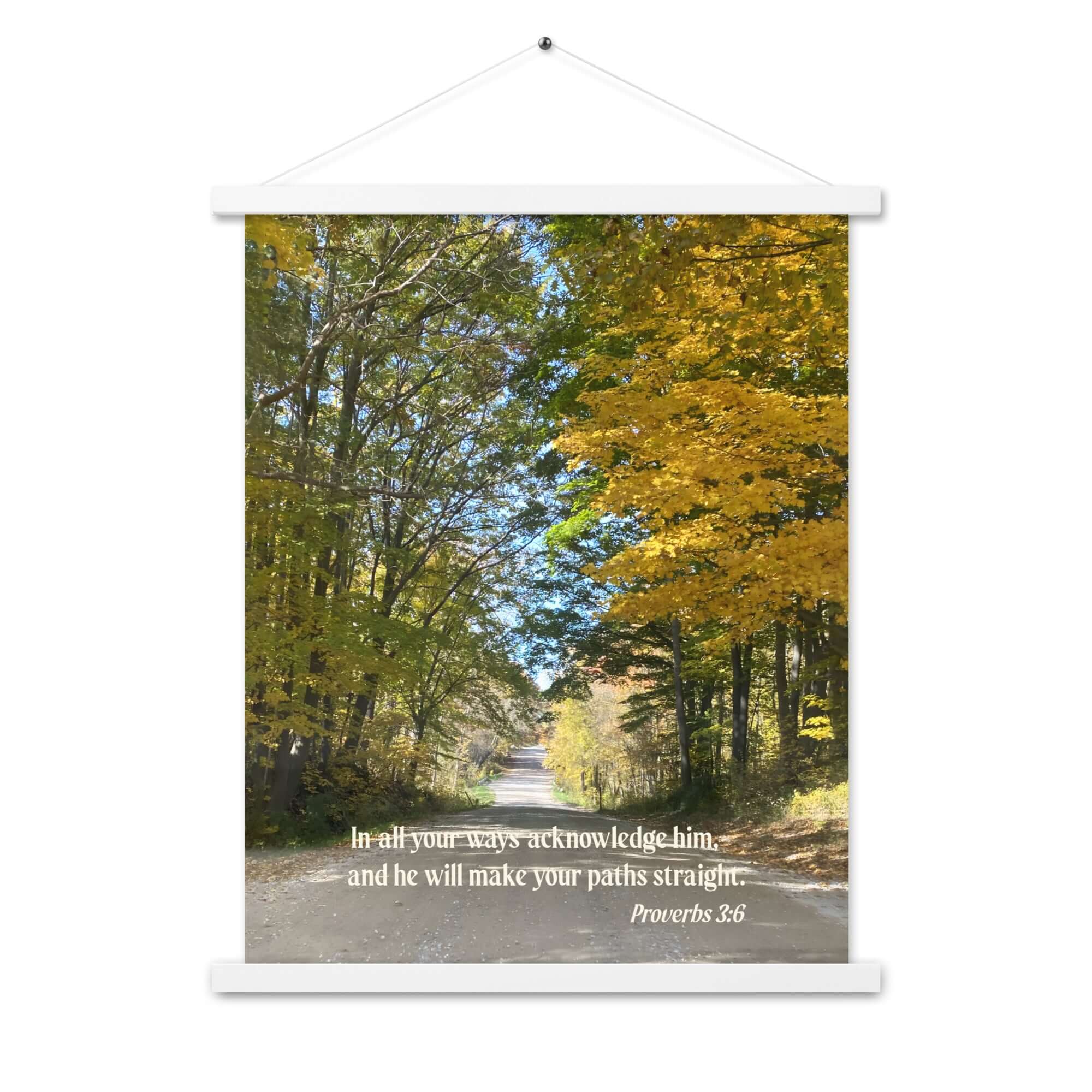 Proverbs 3:6 Bible Verse, Fall Road Enhanced Matte Paper Poster With Hanger Wall Art