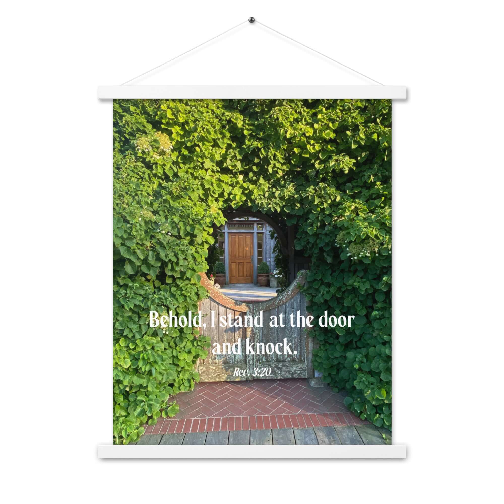 Revelation 3:20 Bible Verse, Garden Doorway Enhanced Matte Paper Poster With Hanger Wall Art