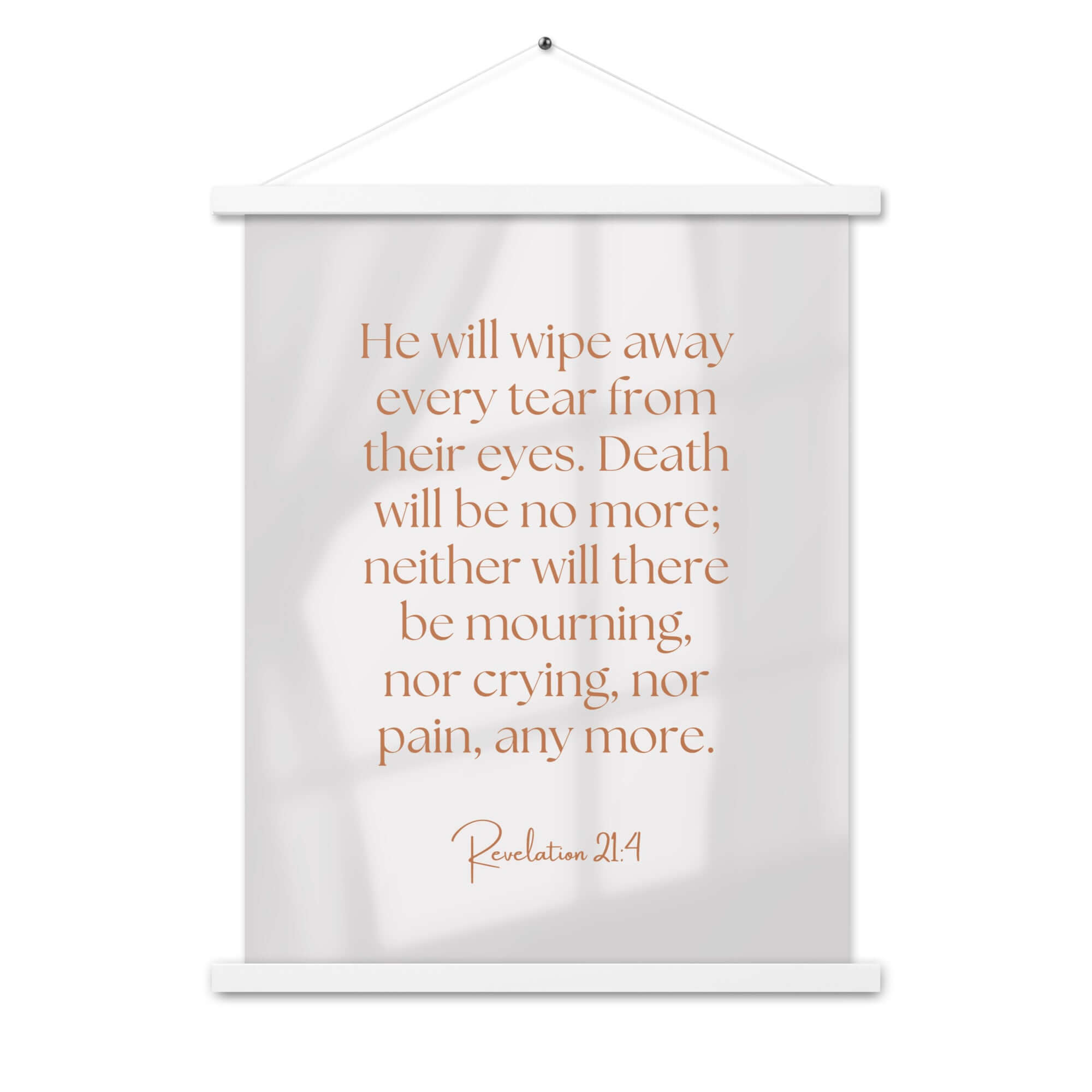 Revelation 21:4 Bible Verse, He will wipe Enhanced Matte Paper Poster With Hanger Wall Art