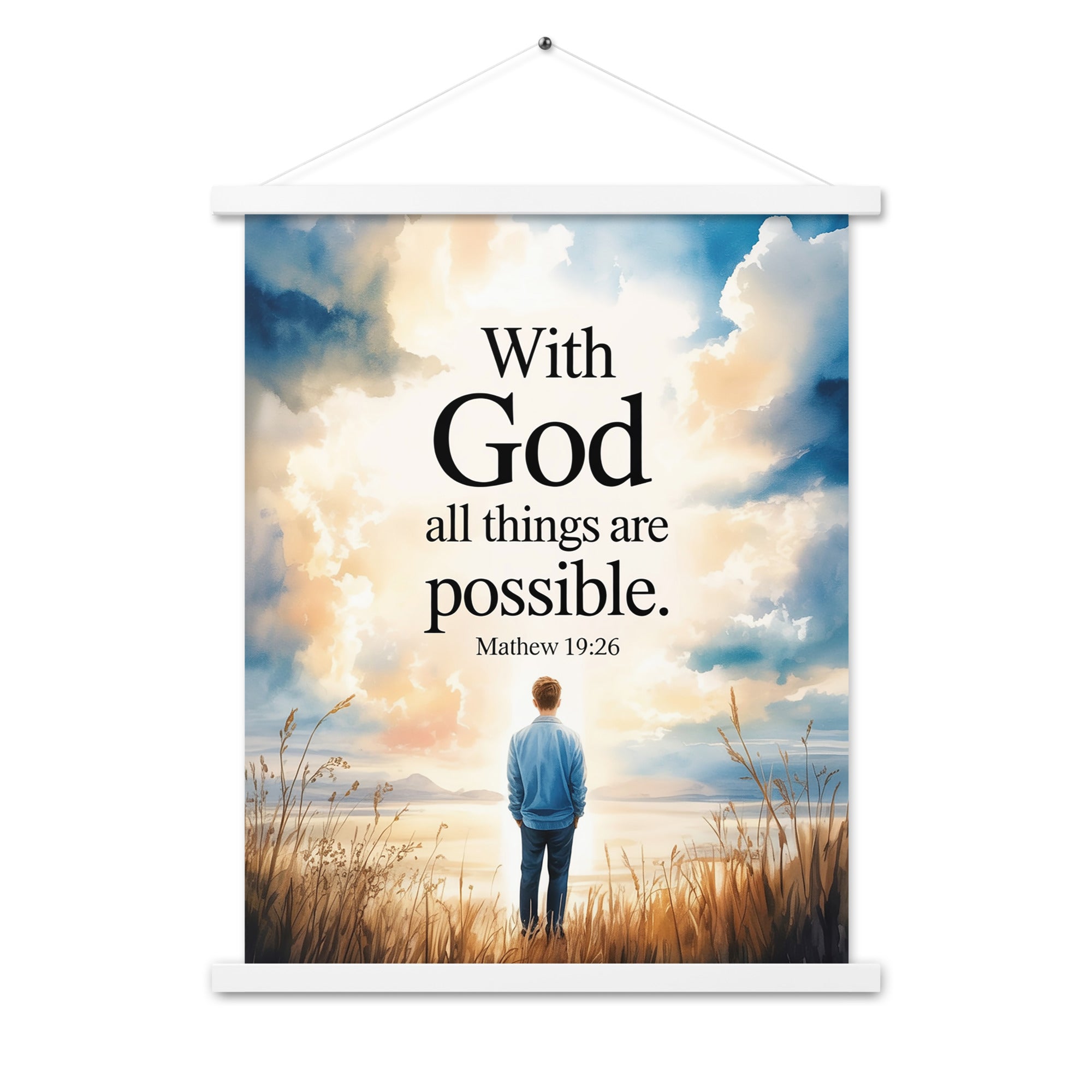 Matthew 19:26 Bible Verse Jesus Enhanced Matte Paper Poster With Hanger