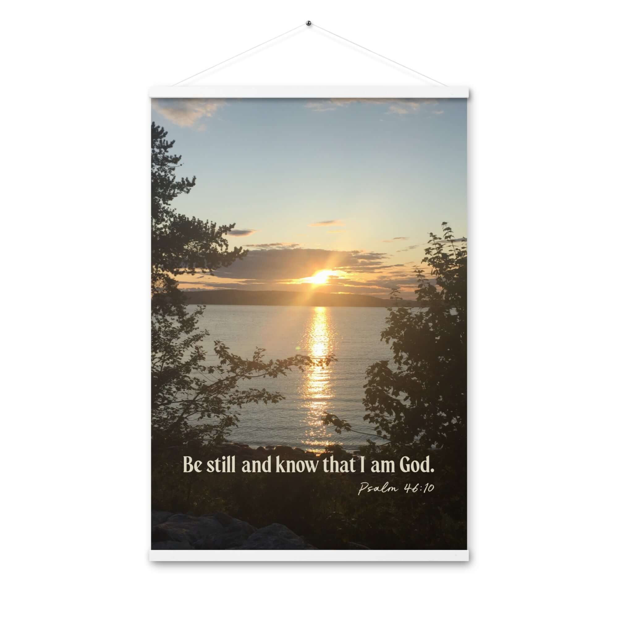 Psalm 46:10 Bible Verse, Sunset Glory Enhanced Matte Paper Poster With Hanger Wall Art White 24″×36″