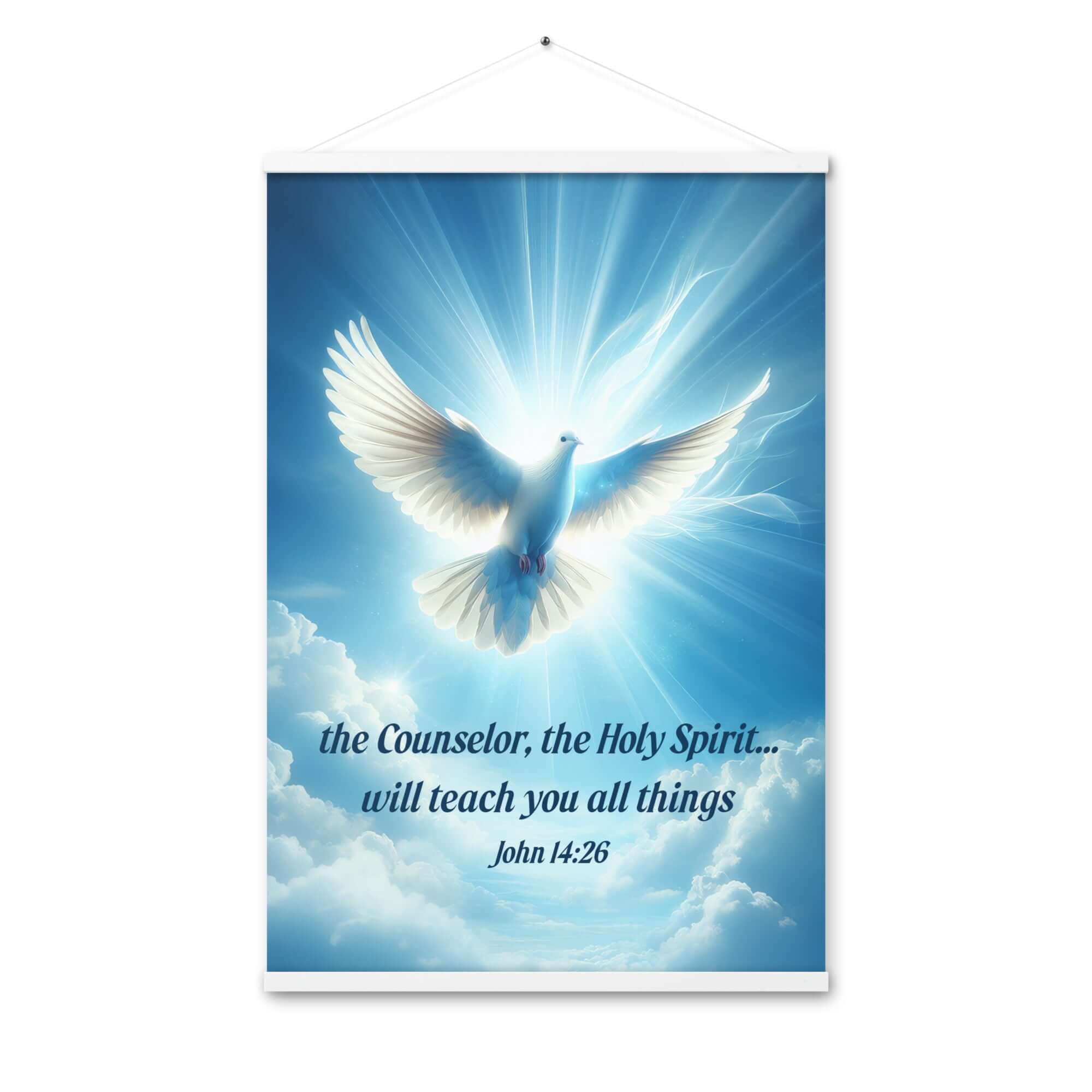 John 14:26 Bible Verse, Holy Spirit Dove Enhanced Matte Paper Poster With Hanger Wall Art White 24″×36″