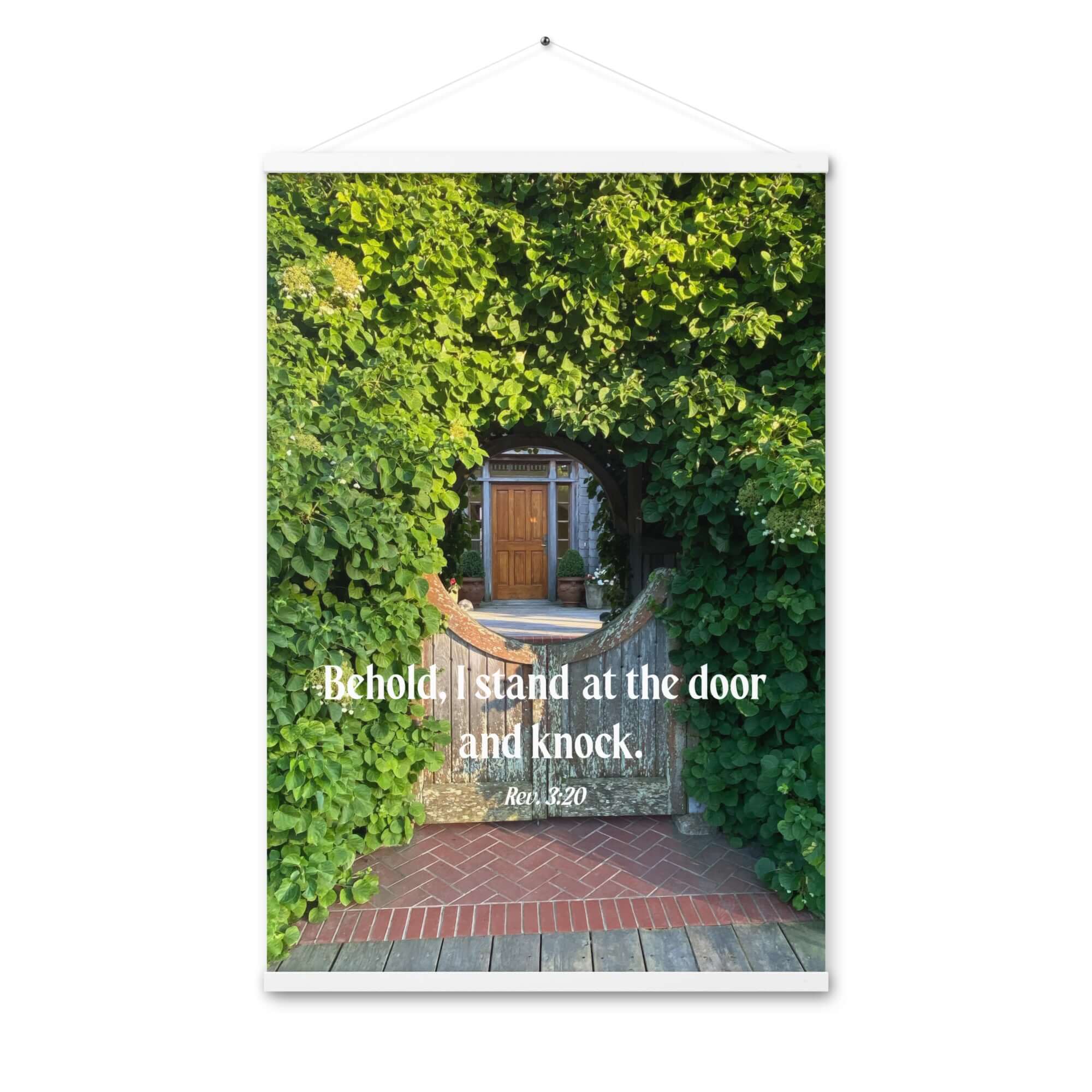 Revelation 3:20 Bible Verse, Garden Doorway Enhanced Matte Paper Poster With Hanger Wall Art White 24″×36″