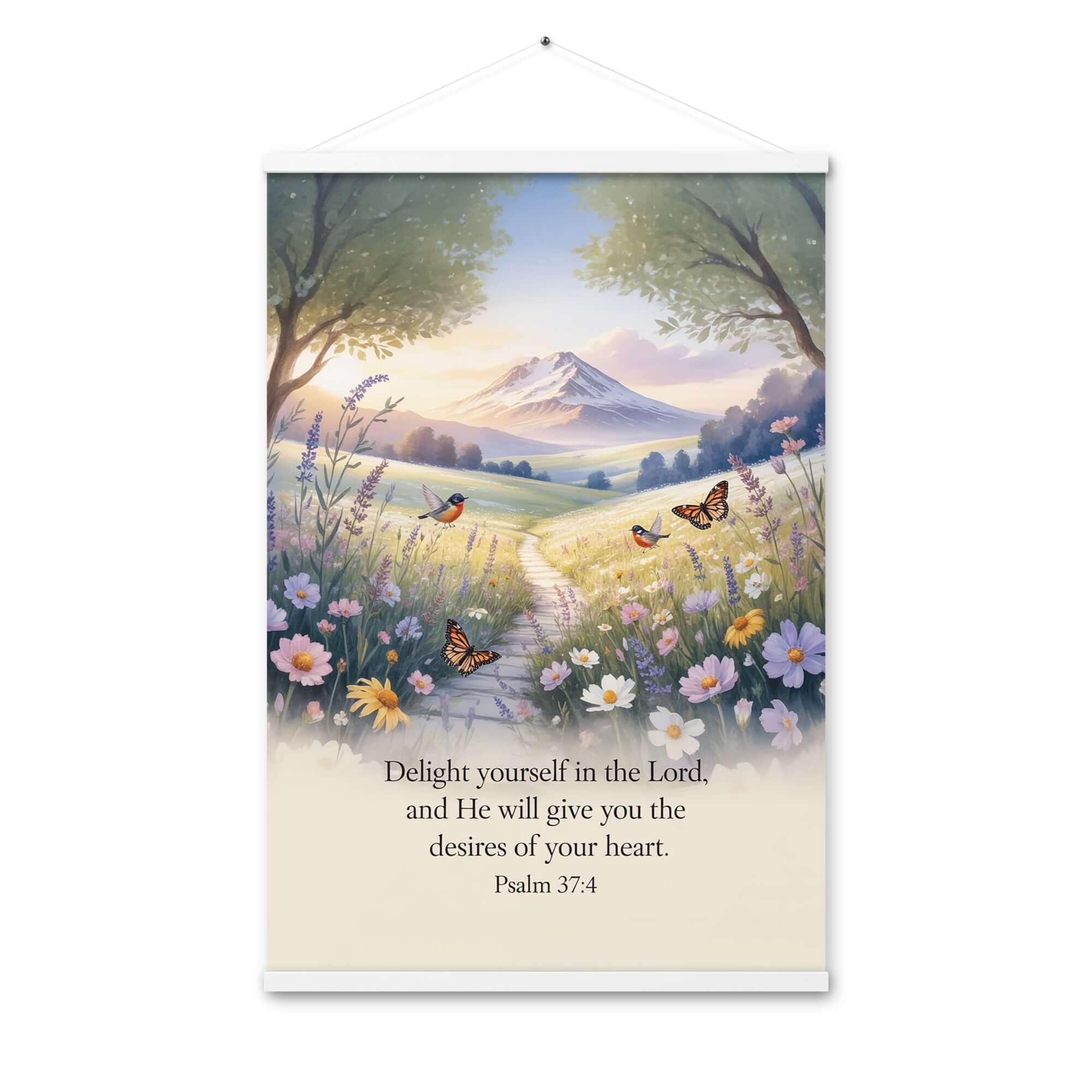 Psalm 37:4 Bible Verse, Delight Enhanced Matte Paper Poster With Hanger White 24″×36″