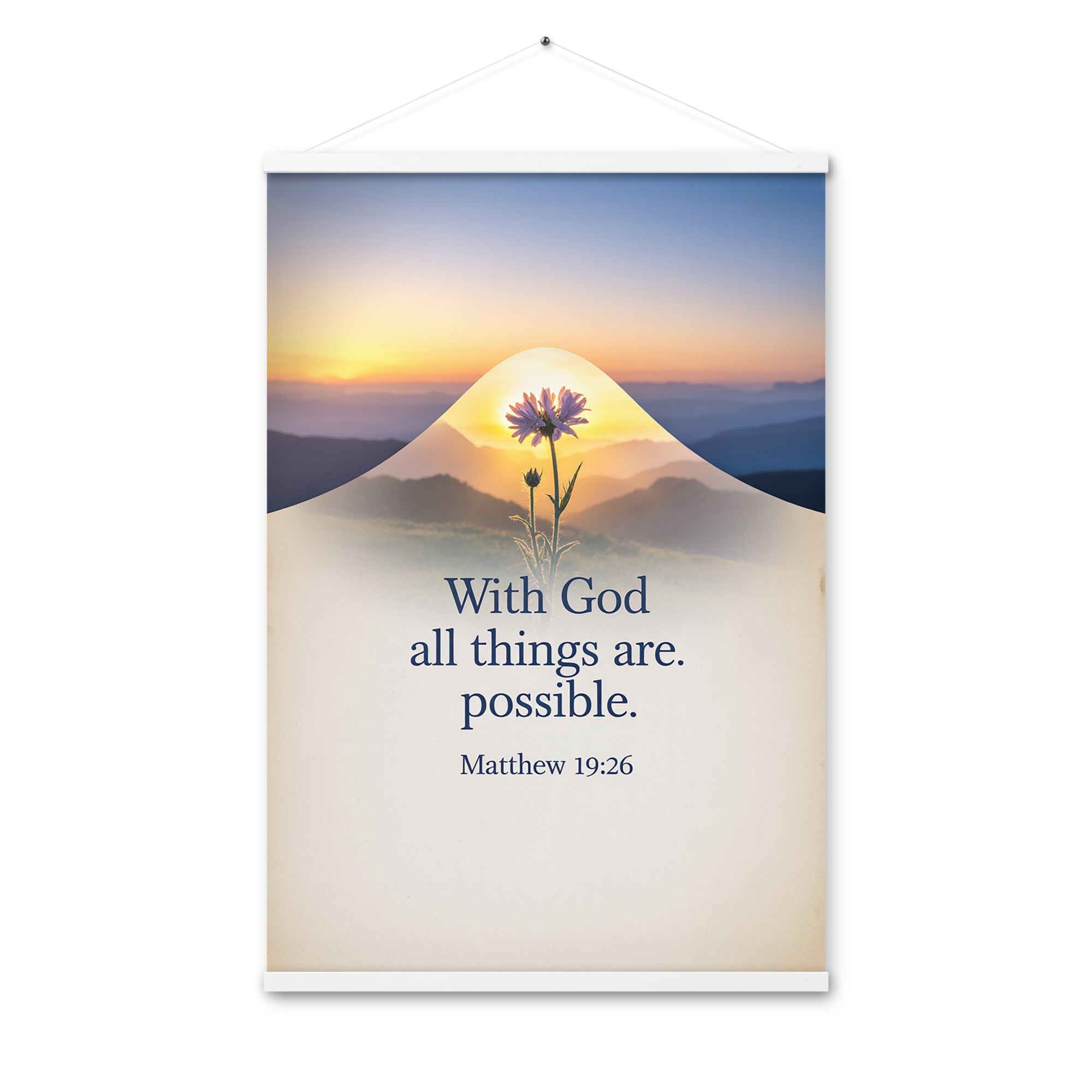 Matthew 19:26 Bible Verse at them Enhanced Matte Paper Poster With Hanger White 24″×36″
