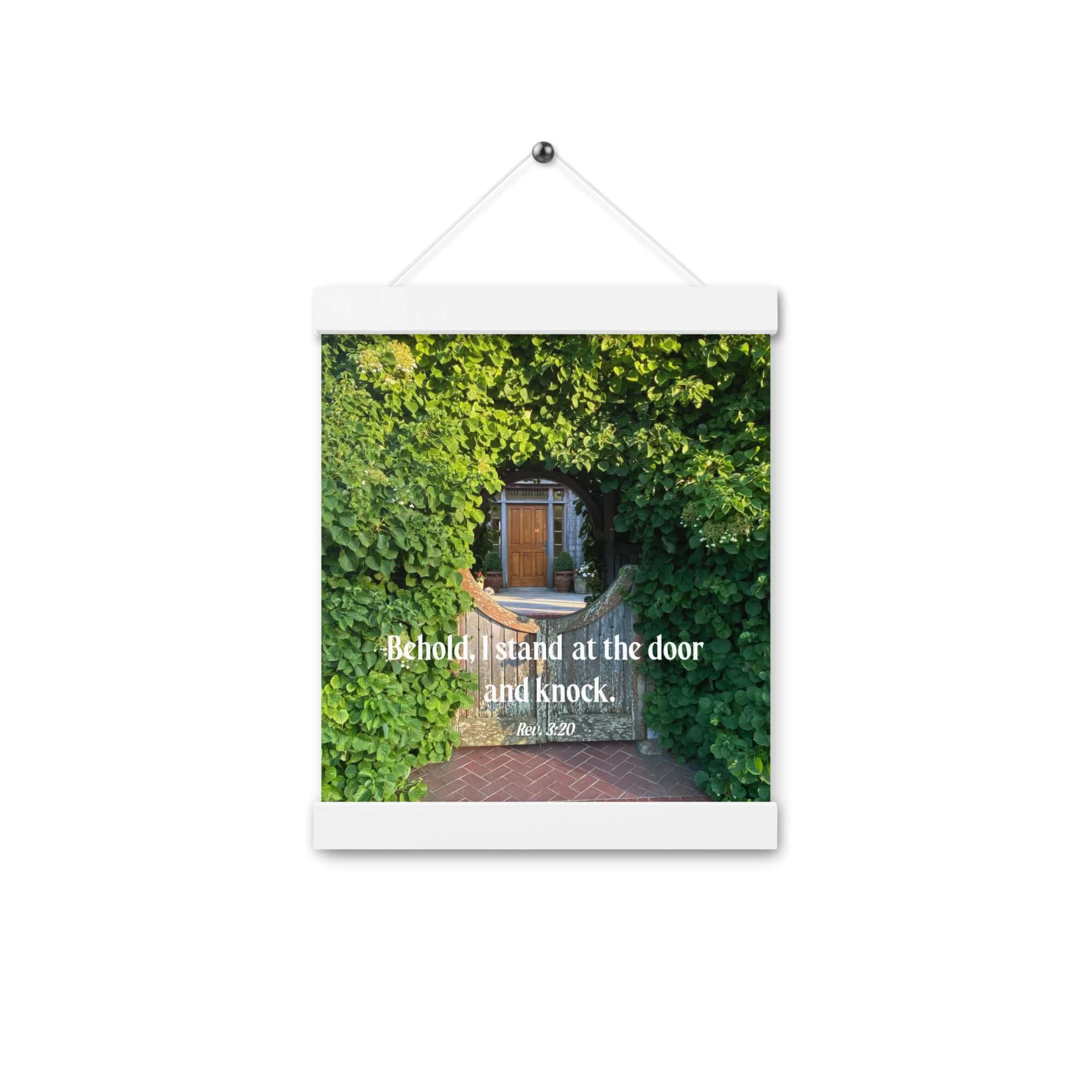 Revelation 3:20 Bible Verse, Garden Doorway Enhanced Matte Paper Poster With Hanger Wall Art