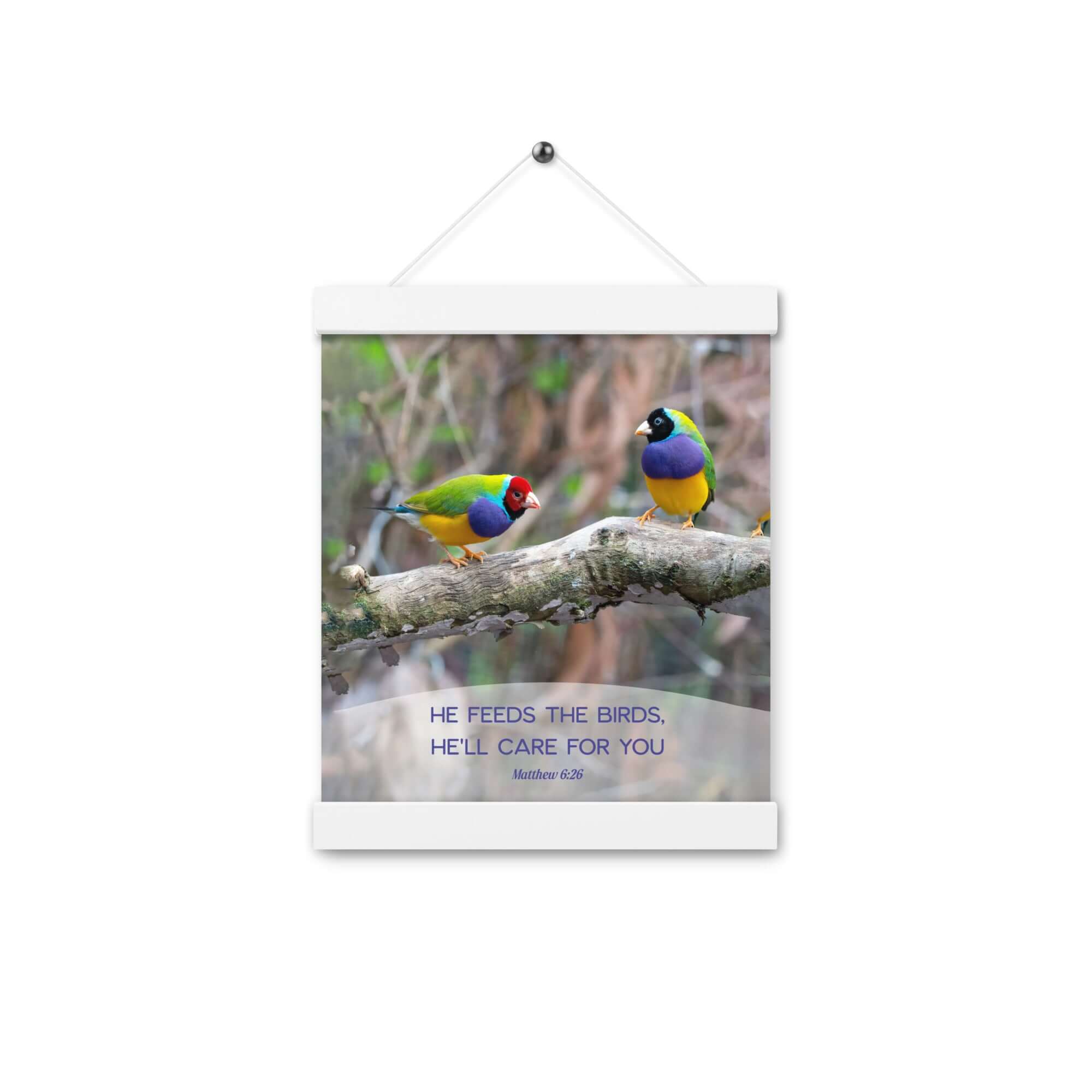 Matthew 6:26 Gouldian Finches, He'll Care for You Enhanced Matte Paper Poster With Hanger Wall Art