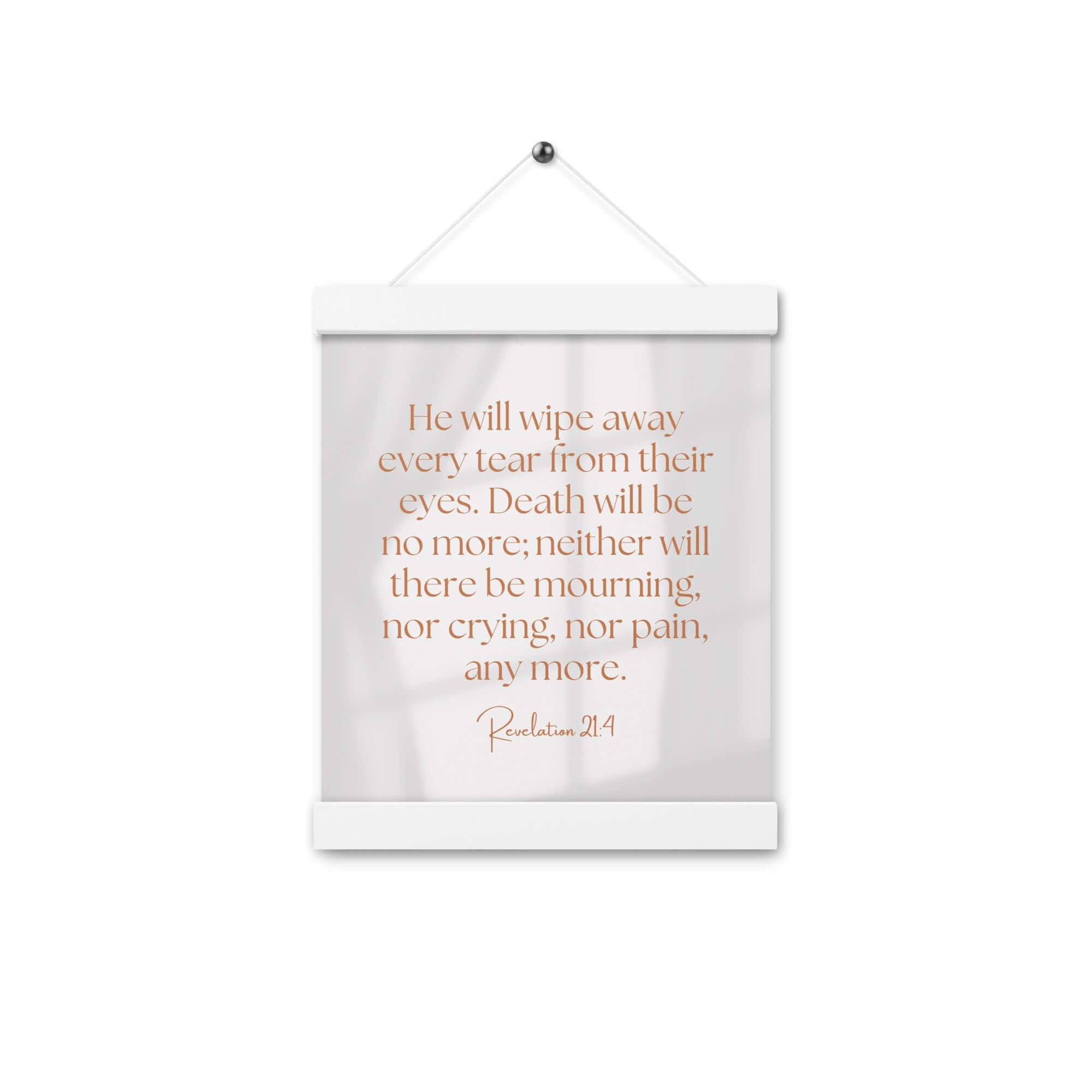 Revelation 21:4 Bible Verse, He will wipe Enhanced Matte Paper Poster With Hanger Wall Art