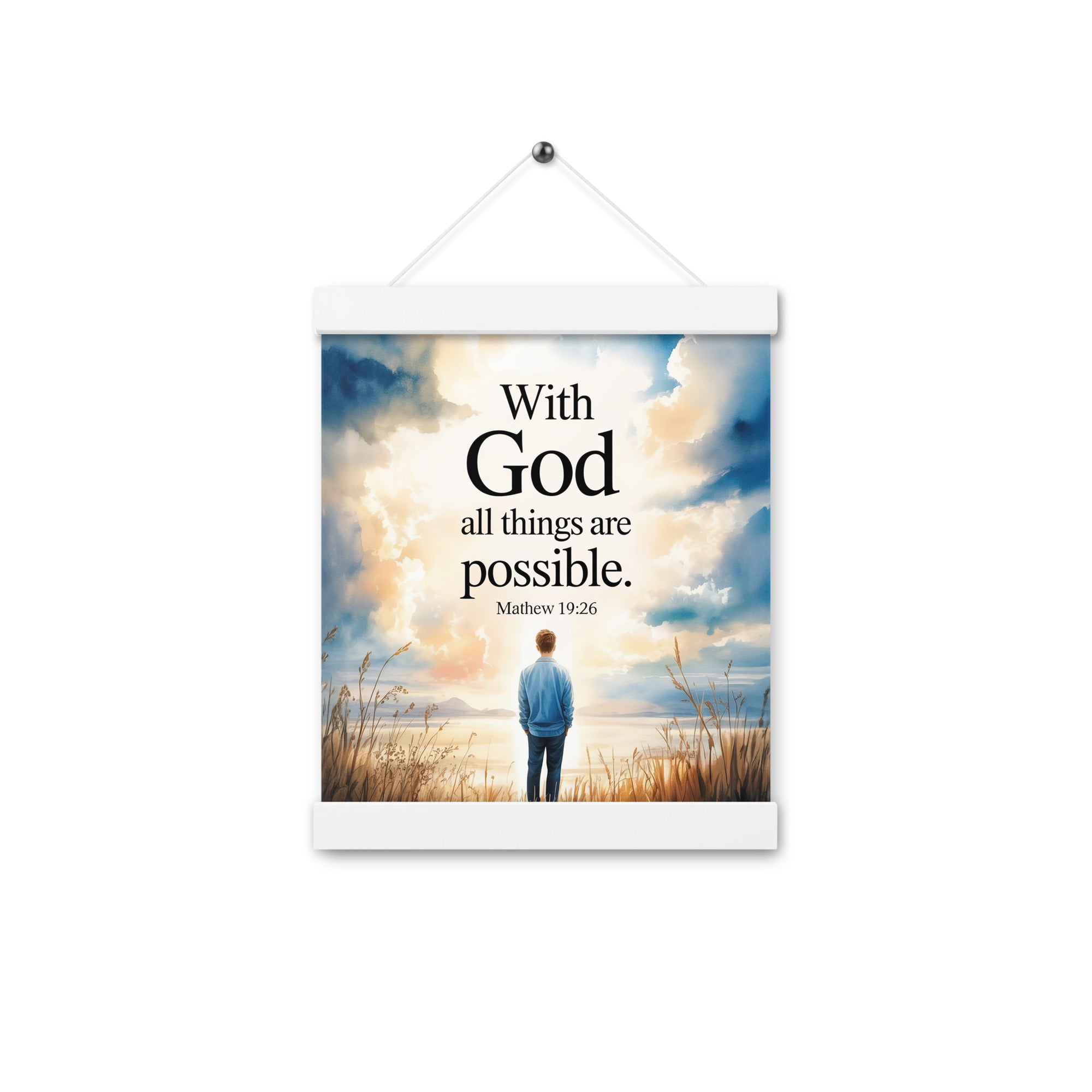 Matthew 19:26 Bible Verse Jesus Enhanced Matte Paper Poster With Hanger