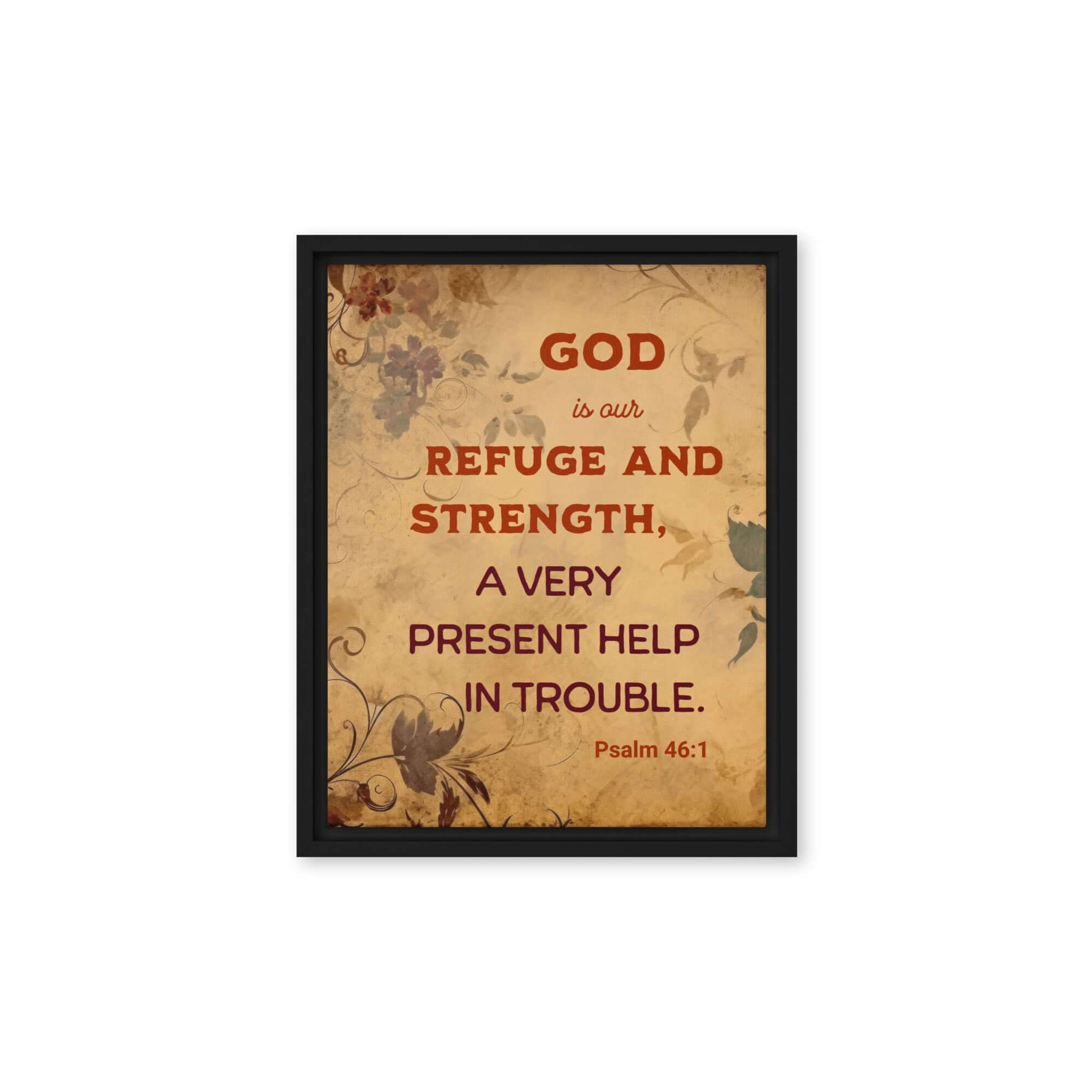 Psalm 46:1 Bible Verse, God is Our Refuge Framed Canvas Print Wall Art Black 11″×14″