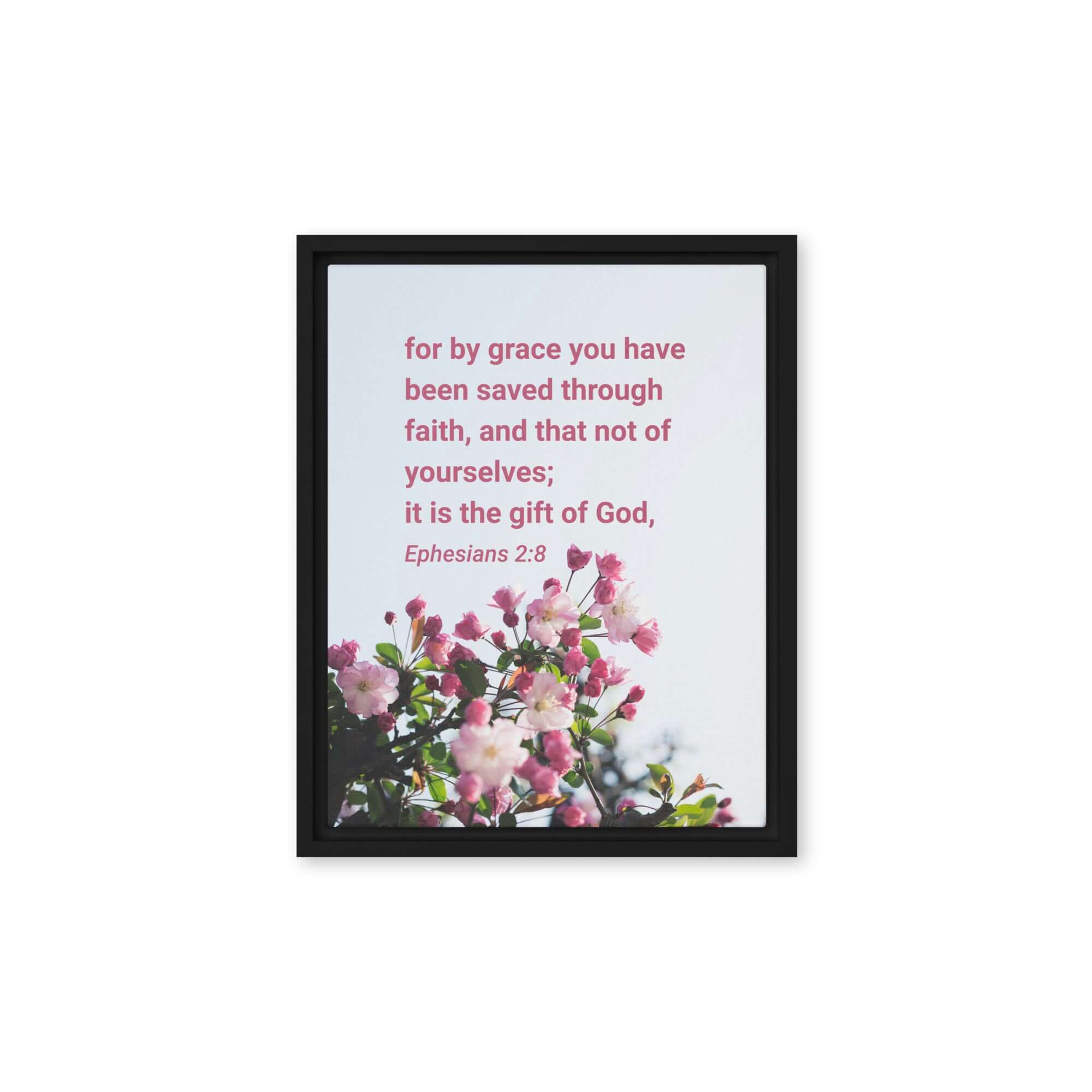 Ephesians 2:8 Bible Verse, saved through faith Framed Canvas Print Wall Art Black 11″×14″