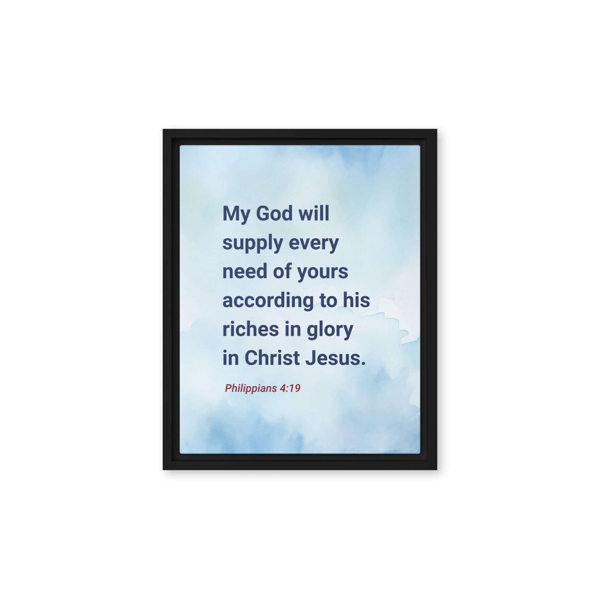 Philippians 4:19 Bible Verse, God will supply Framed Canvas Print Wall Art Black 11″×14″