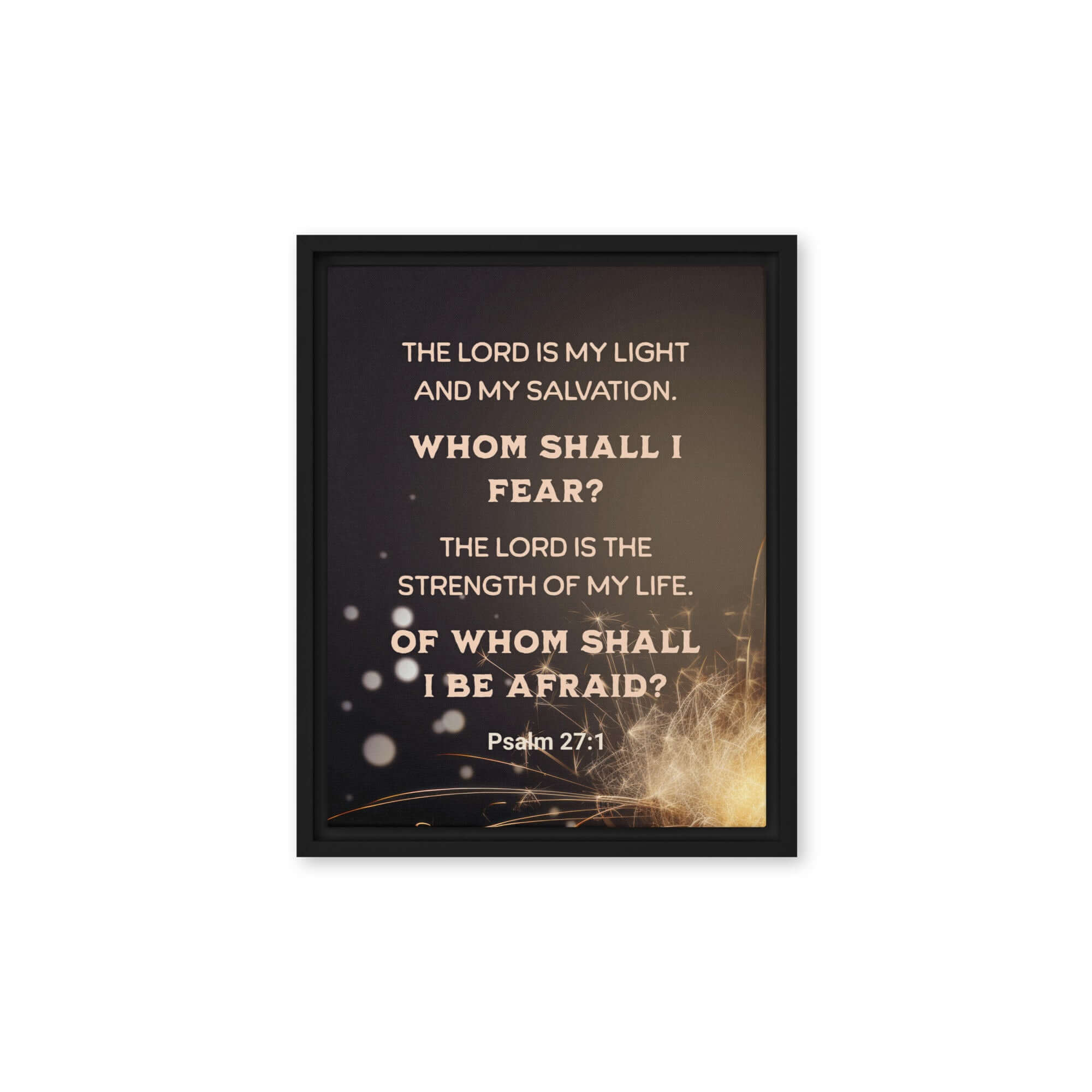 Psalm 27:1 Bible Verse, The LORD is My Light Framed Canvas Print Wall Art Black 11″×14″