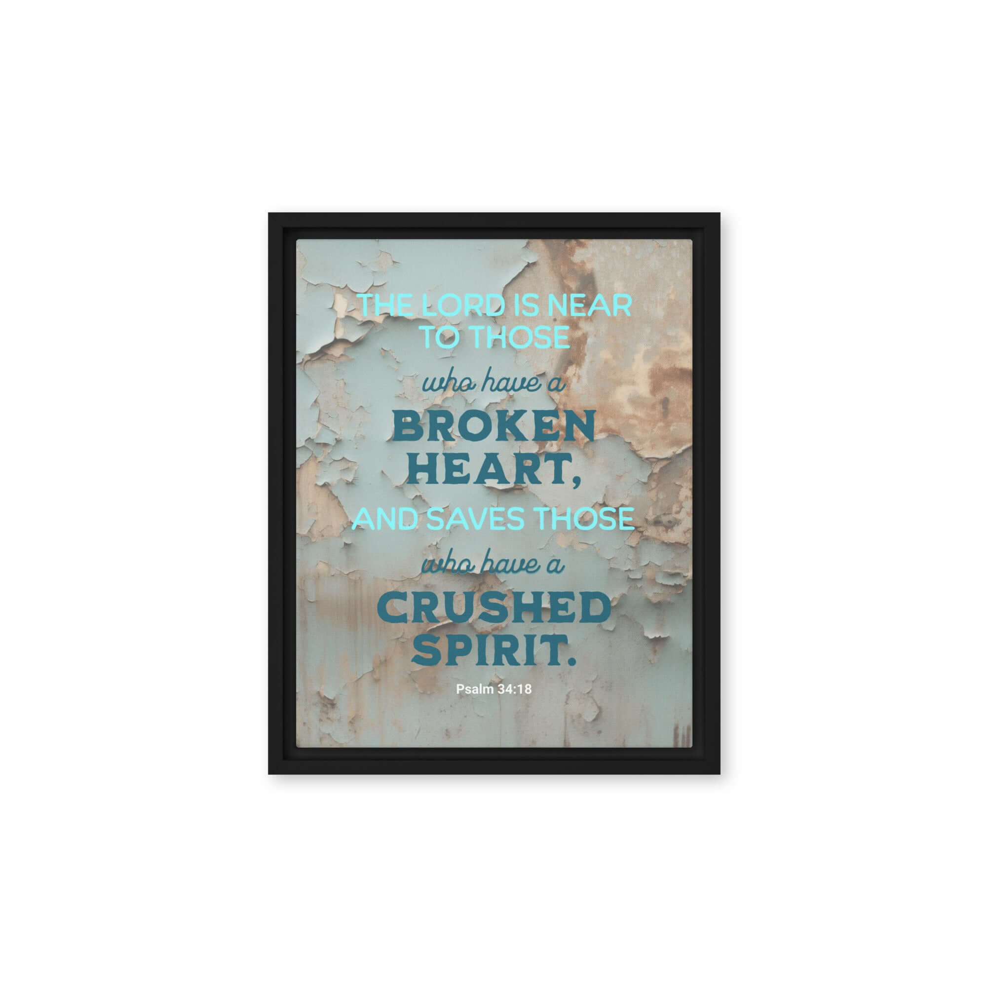 Psalm 34:18 Bible Verse, The LORD is Near Framed Canvas Print Wall Art Black 11″×14″