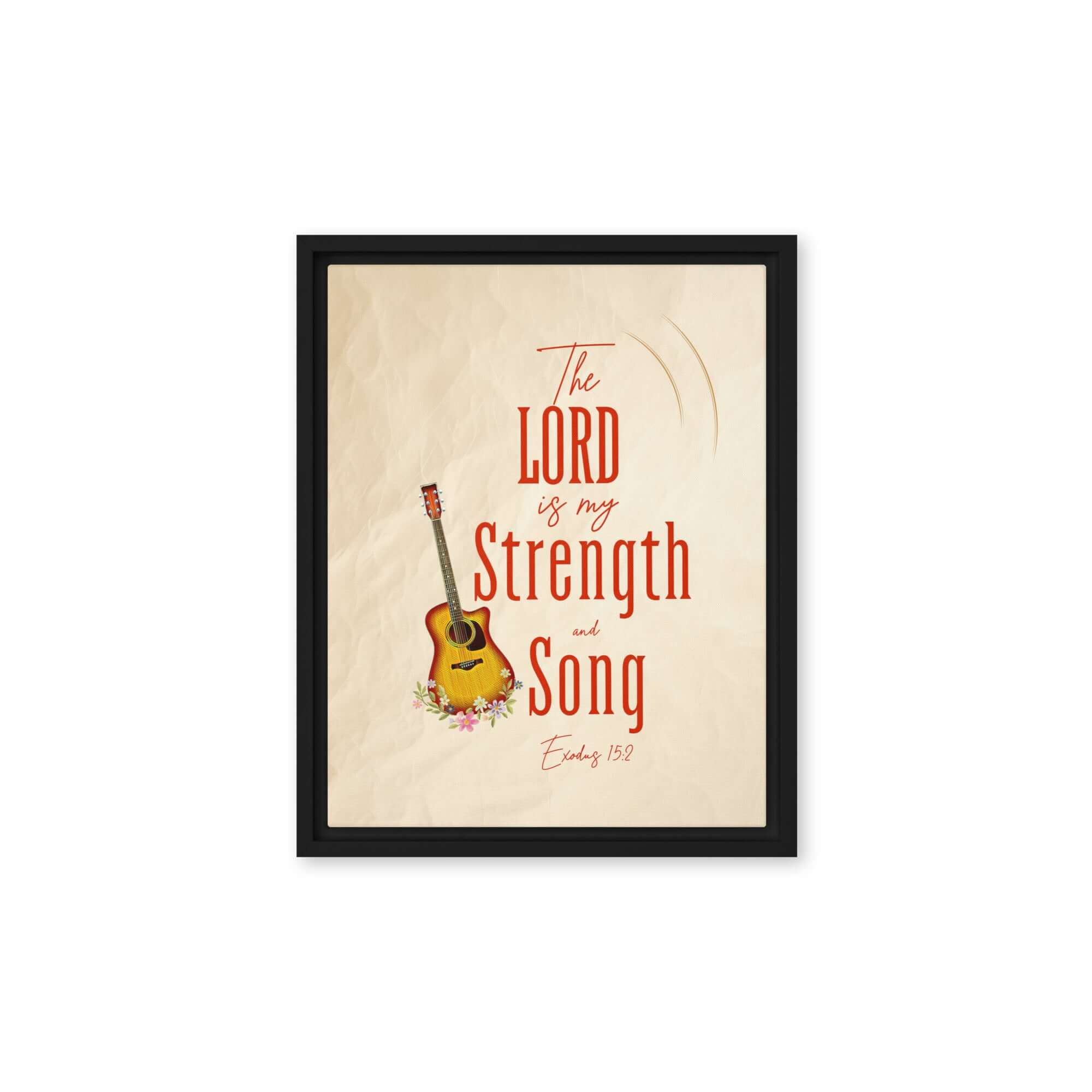 Exodus 15:2 Bible Verse, The LORD is my strength Framed Canvas Print Wall Art Black 11″×14″
