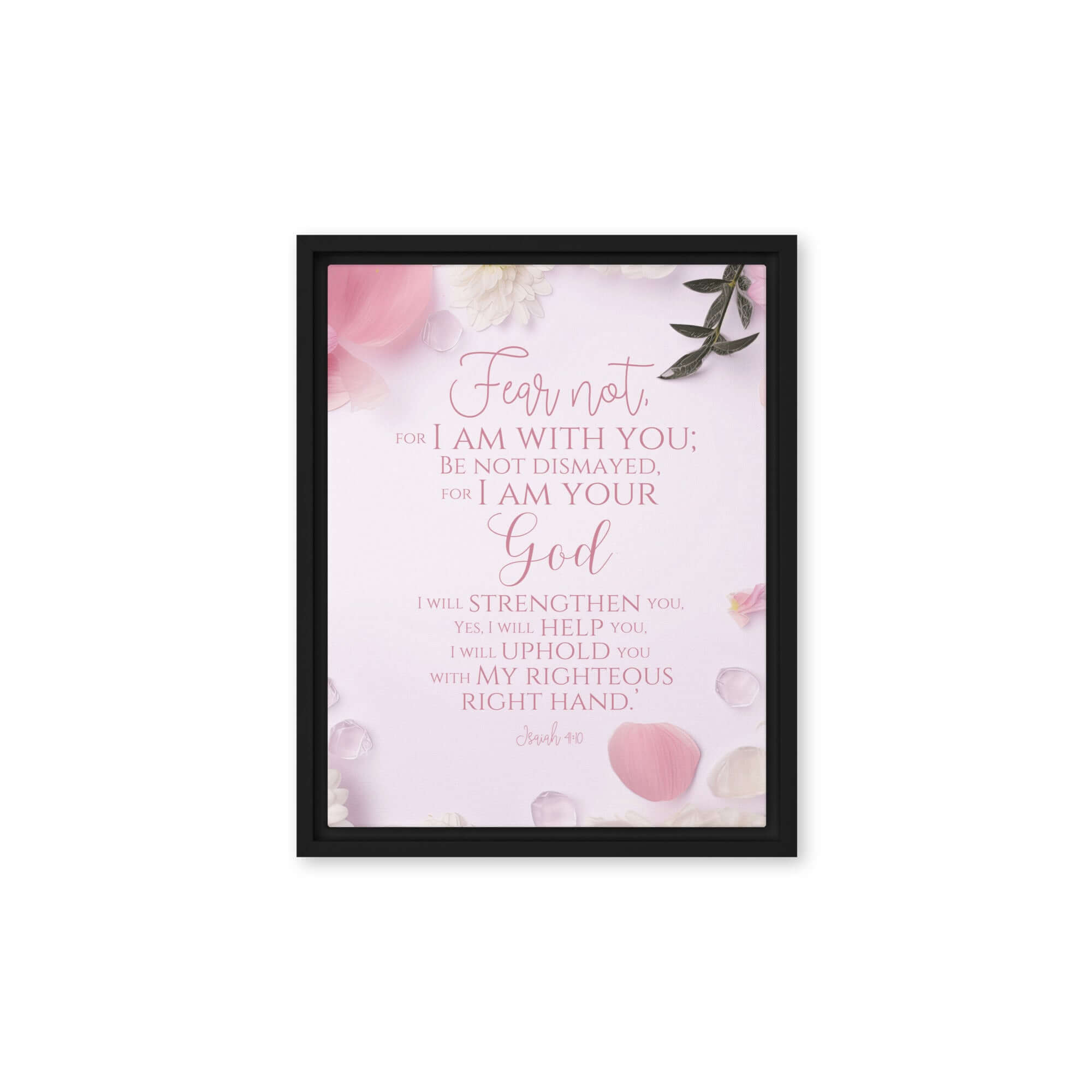 Isaiah 41:10 Bible Verse, God will strengthen you Framed Canvas Print Wall Art Black 11″×14″