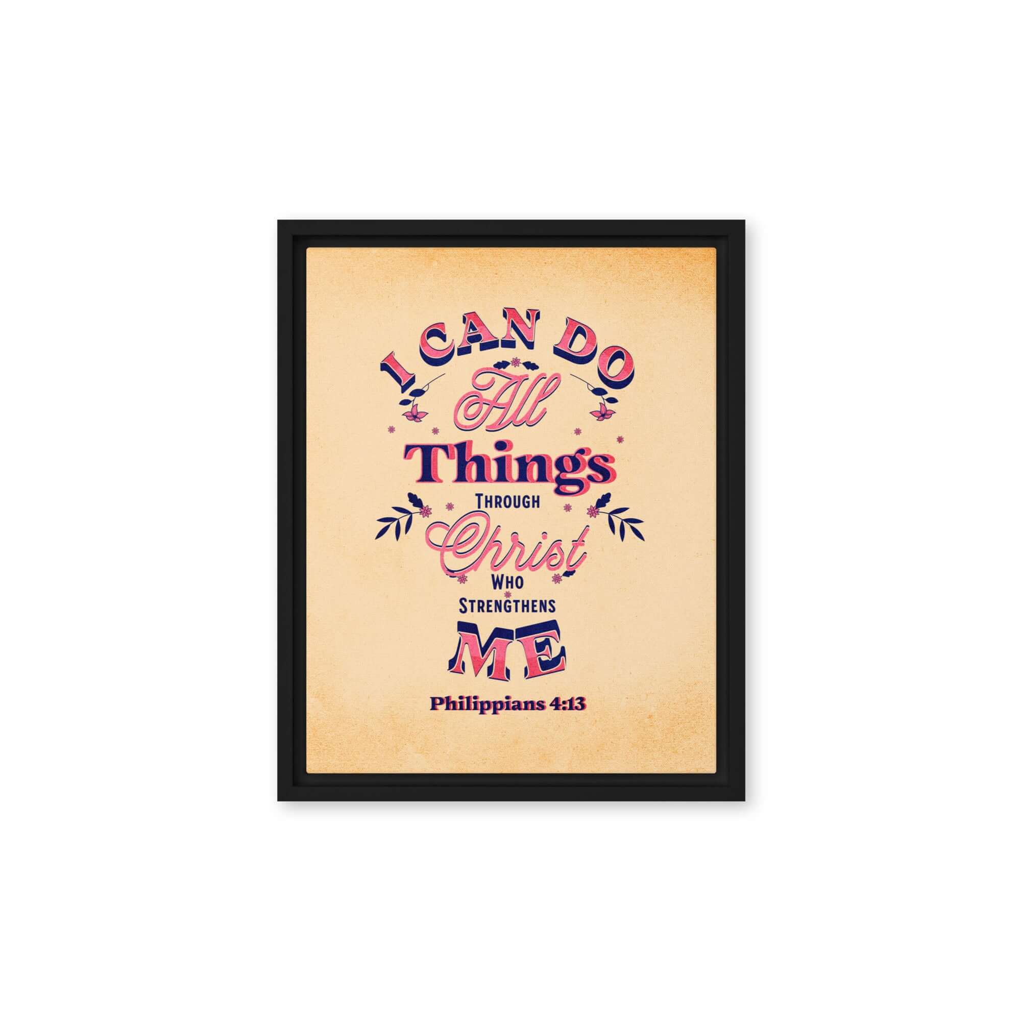 Philippians 4:13 Bible Verse, Christ Strengthens Me Framed Canvas Print Wall Art Black 11″×14″