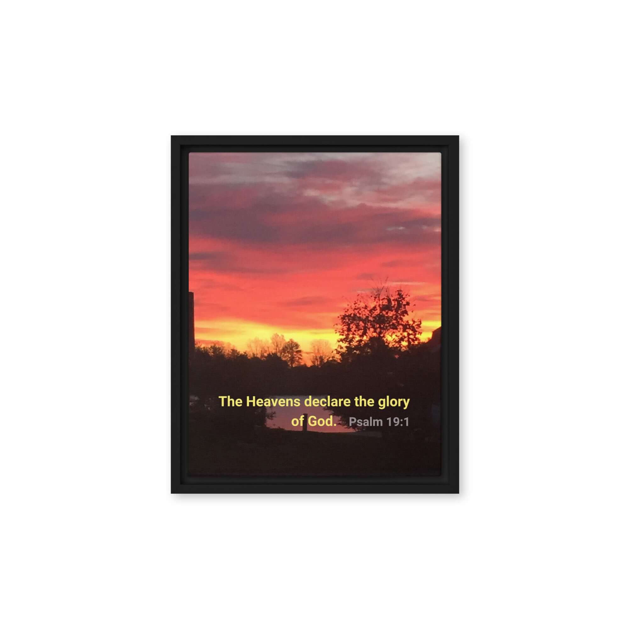 Psalm 19:1 Bible Verse, Sunset Glory Framed Canvas Print Wall Art Black 11″×14″
