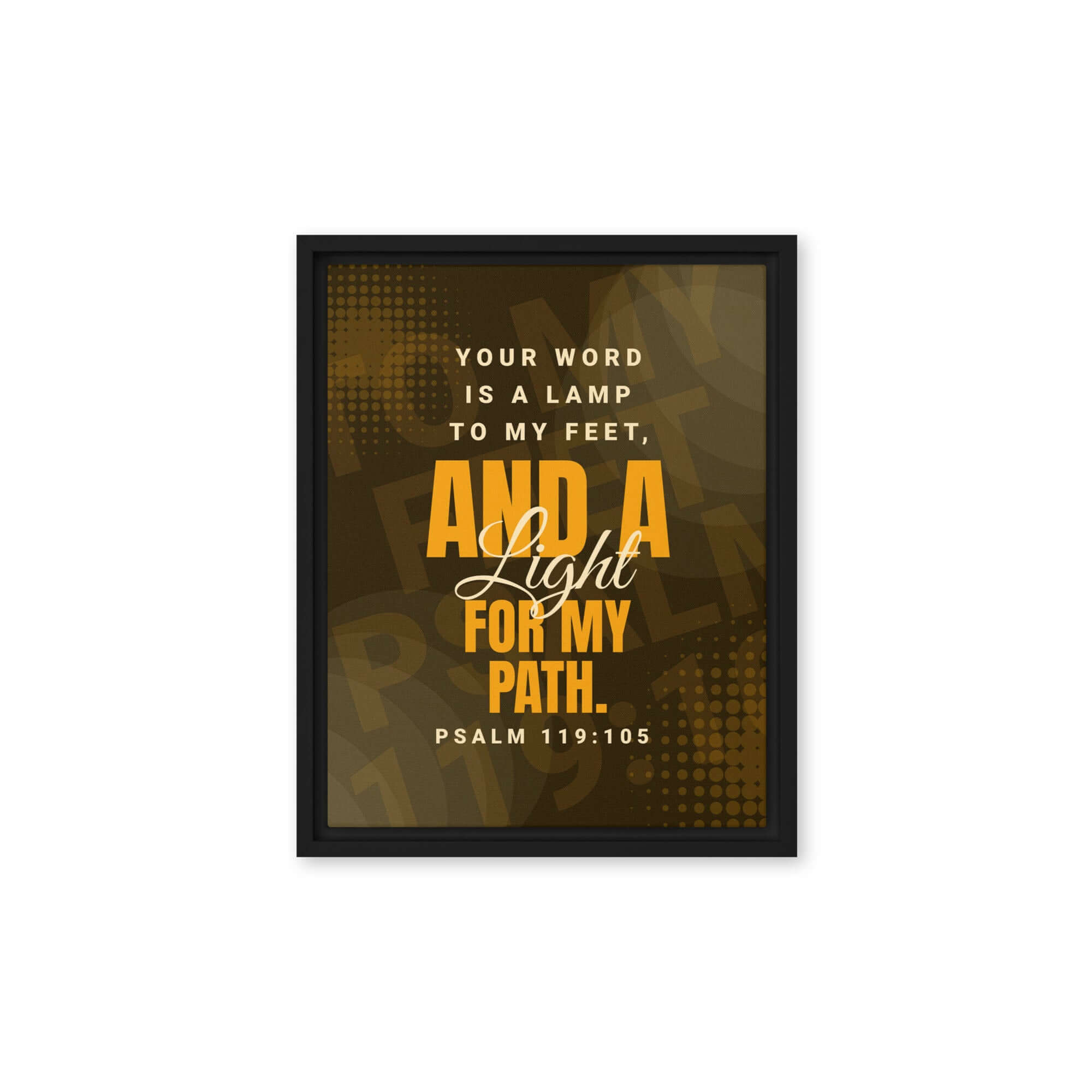 Psalm 119:105 Bible Verse, lamp to my feet Framed Canvas Print Wall Art Black 11″×14″