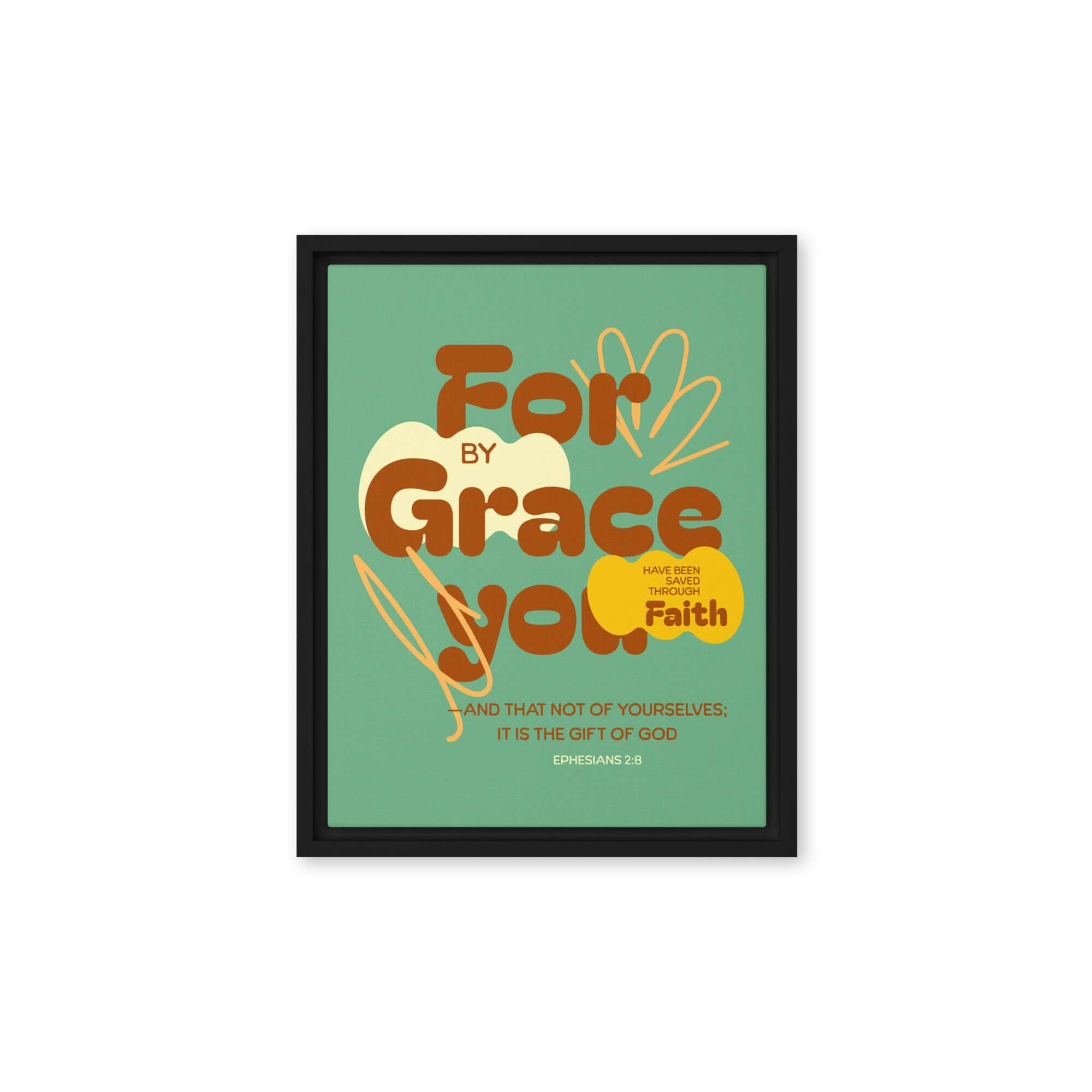 Ephesians 2:8 Bible Verse, for by grace Framed Canvas Print Wall Art Black 11″×14″