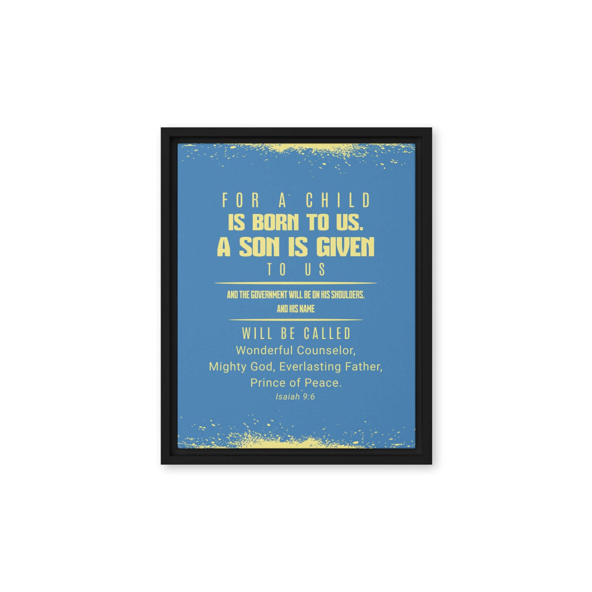Isaiah 9:6 Bible Verse, Mighty God Framed Canvas Print Wall Art Black 11″×14″
