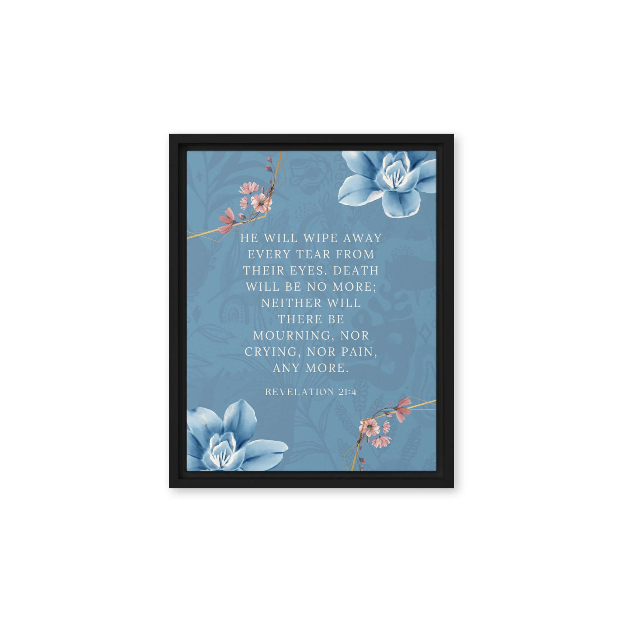 Revelation 21:4 Bible Verse, every tear Framed Canvas Print Wall Art Black 11″×14″