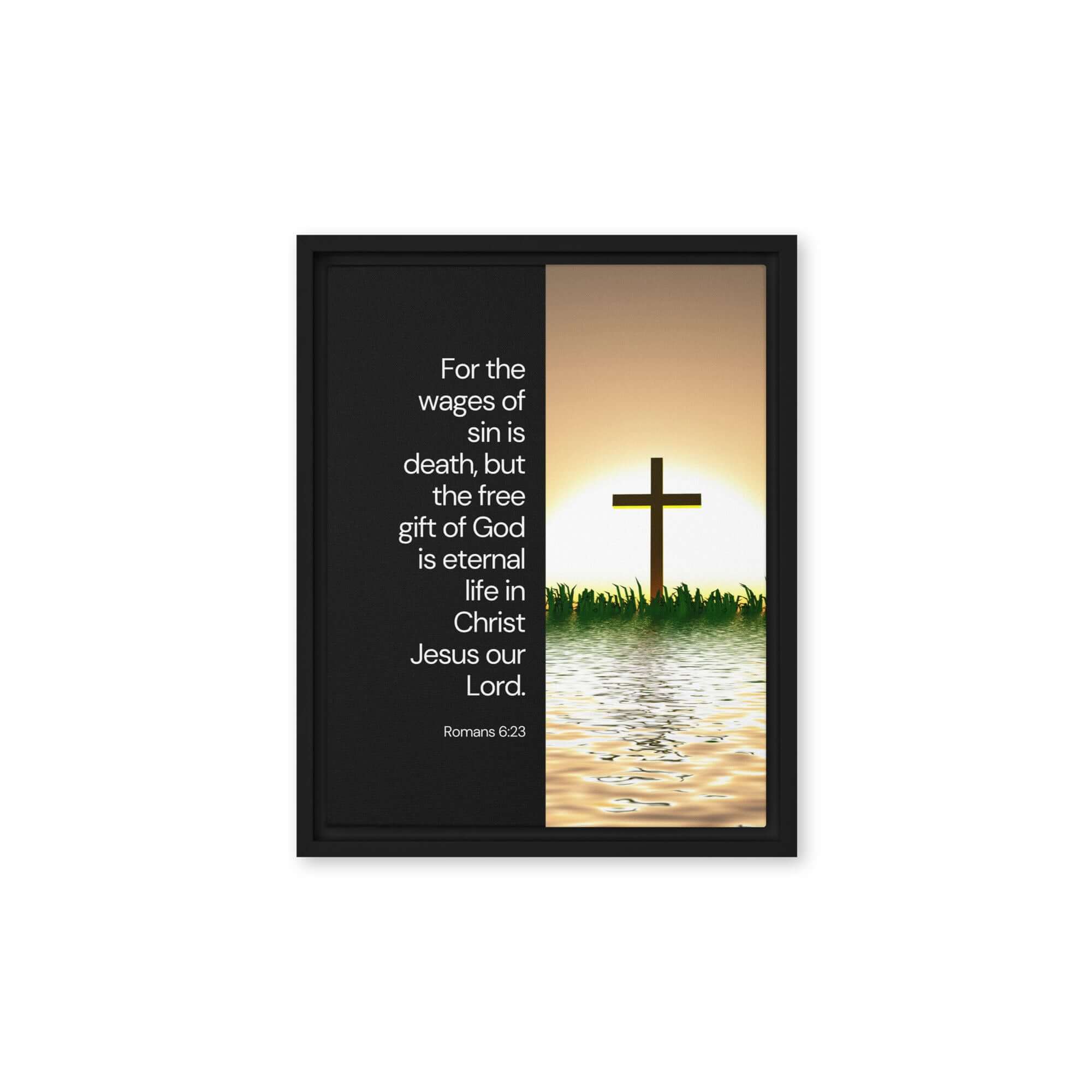 Romans 6:23 Bible Verse, the wages Framed Canvas Print Wall Art Black 11″×14″