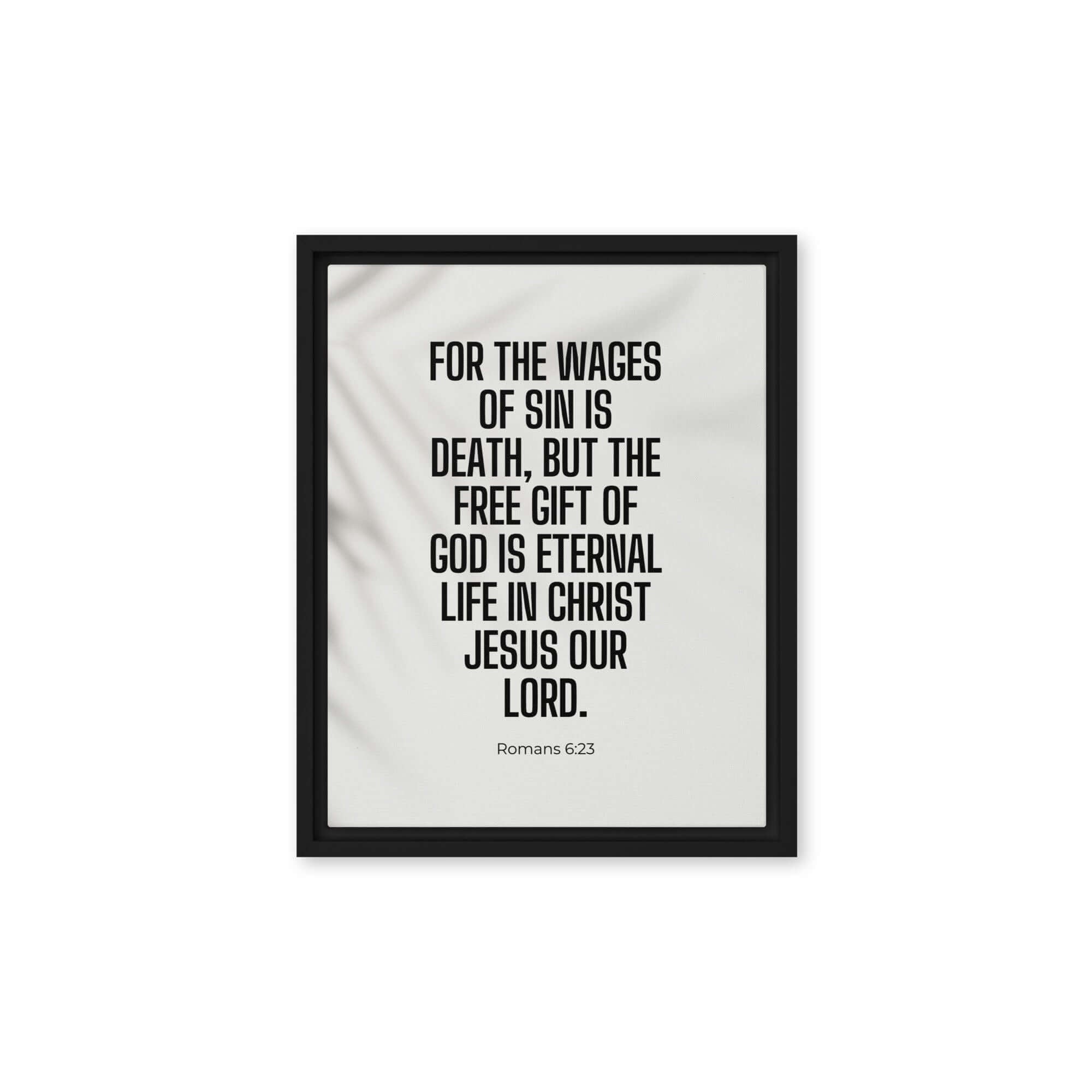 Romans 6:23 Bible Verse, eternal life Framed Canvas Print Wall Art Black 11″×14″